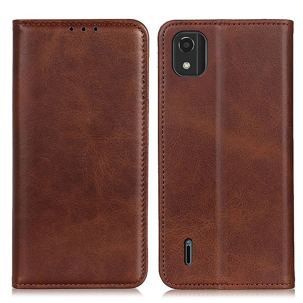 Wallet-style genuine leather flipcase for Nokia C2 2nd Edition - Coffee