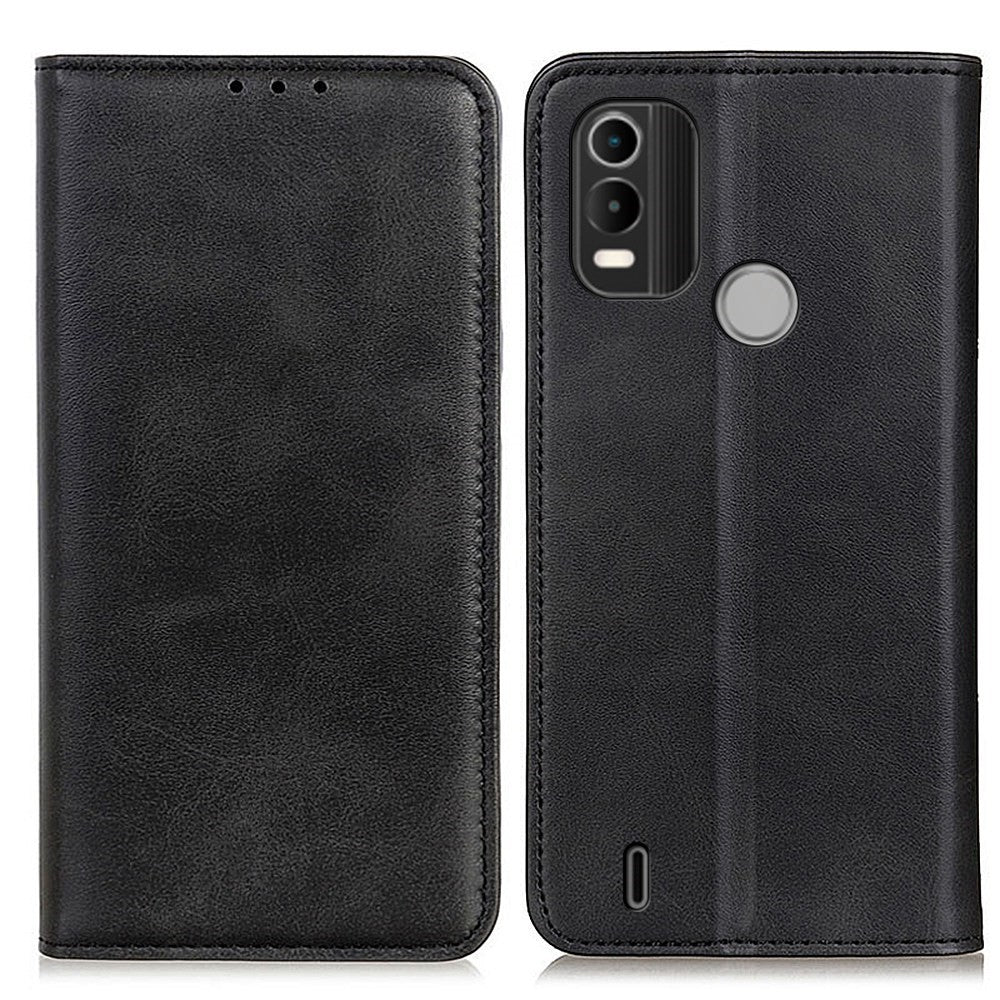 Wallet-style genuine leather flipcase for Nokia C21 Plus - Black