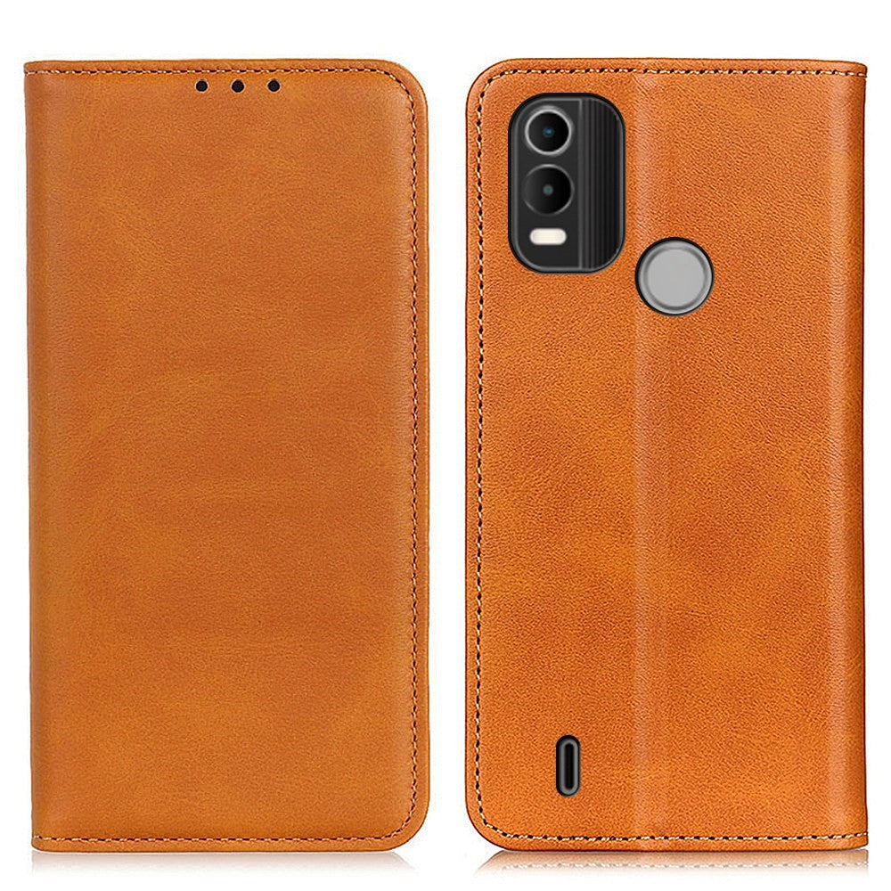 Wallet-style genuine leather flipcase for Nokia C21 Plus - Brown