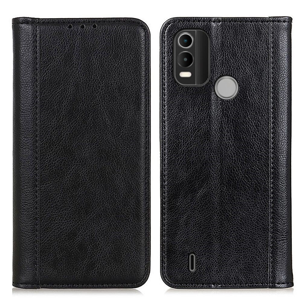 Genuine leather case with magnetic closure for Nokia C21 Plus - Black