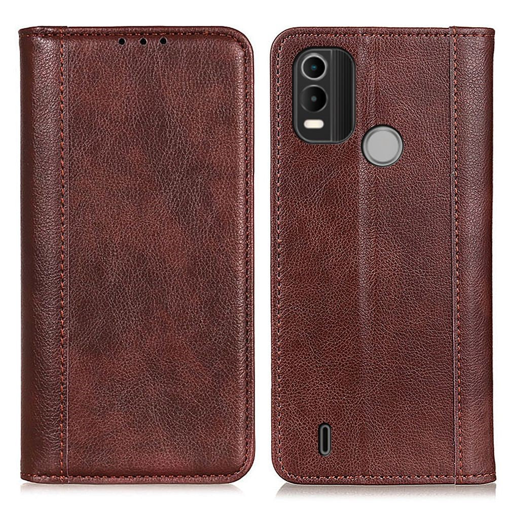 Genuine leather case with magnetic closure for Nokia C21 Plus - Brown