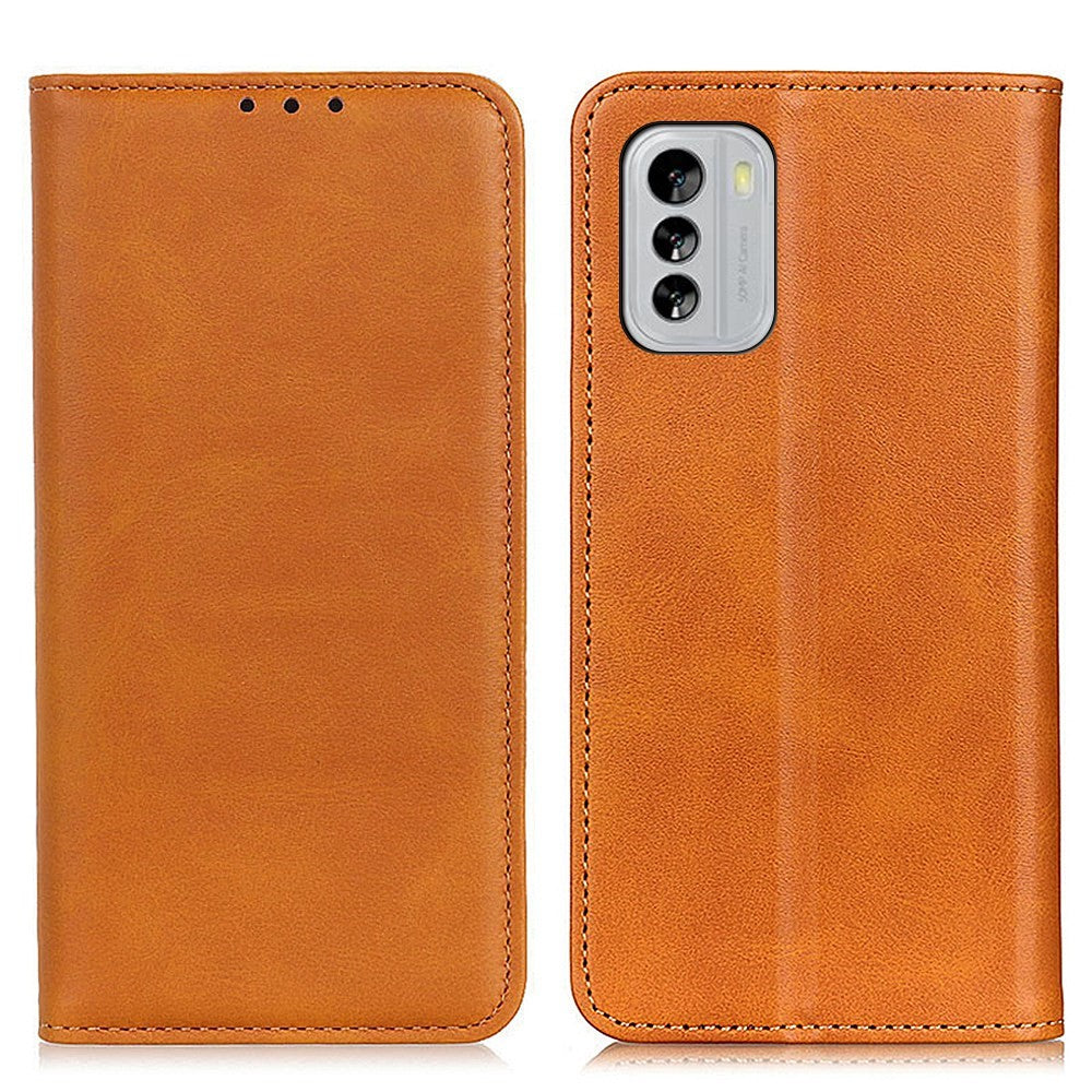 Wallet-style genuine leather flipcase for Nokia G60 - Brown