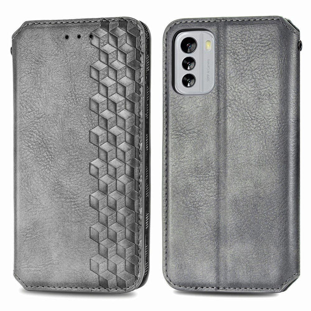 Leather case with a stylish rhombus imprint for Nokia G60 - Grey