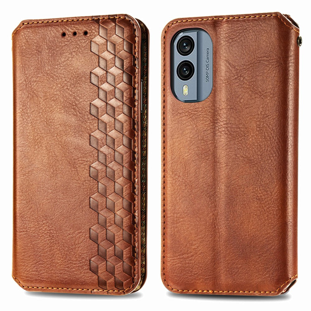 Leather case with a stylish rhombus imprint for Nokia X30 - Brown