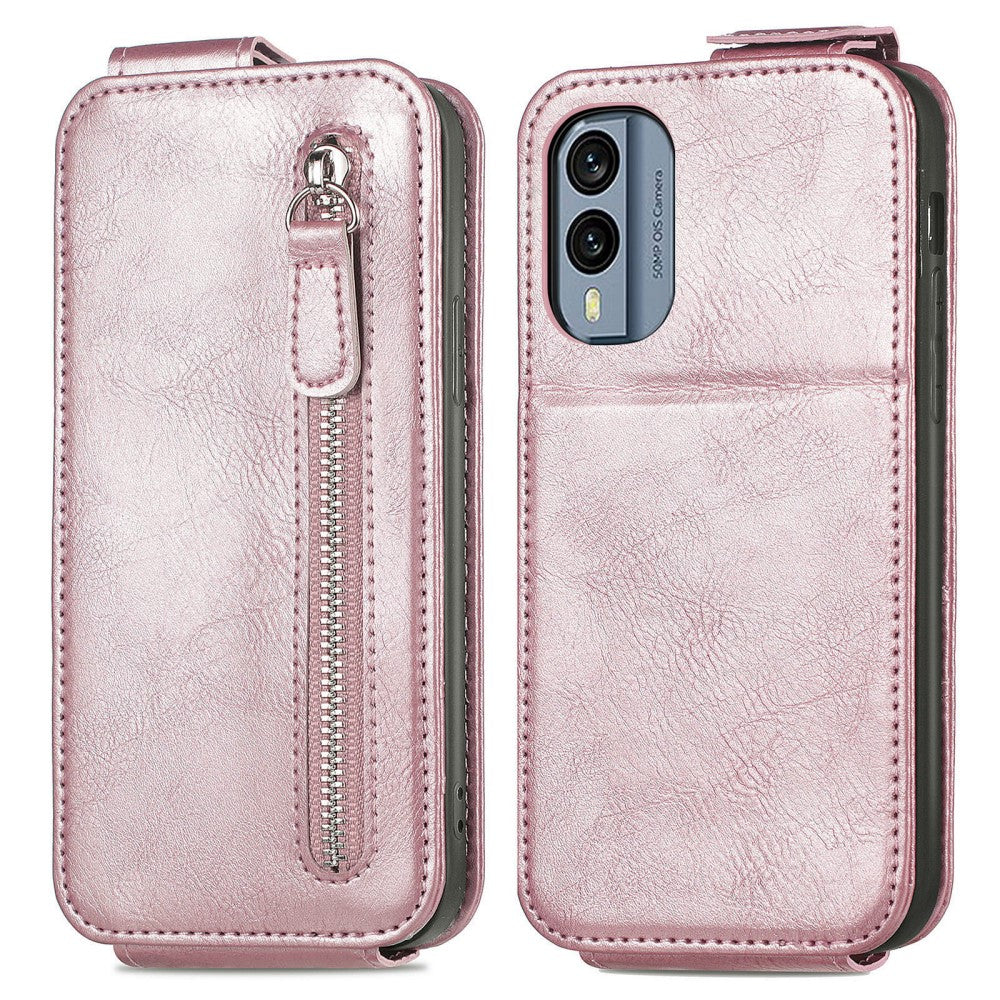 Vertical flip phone case with zipper for Nokia X30 - Rose Gold