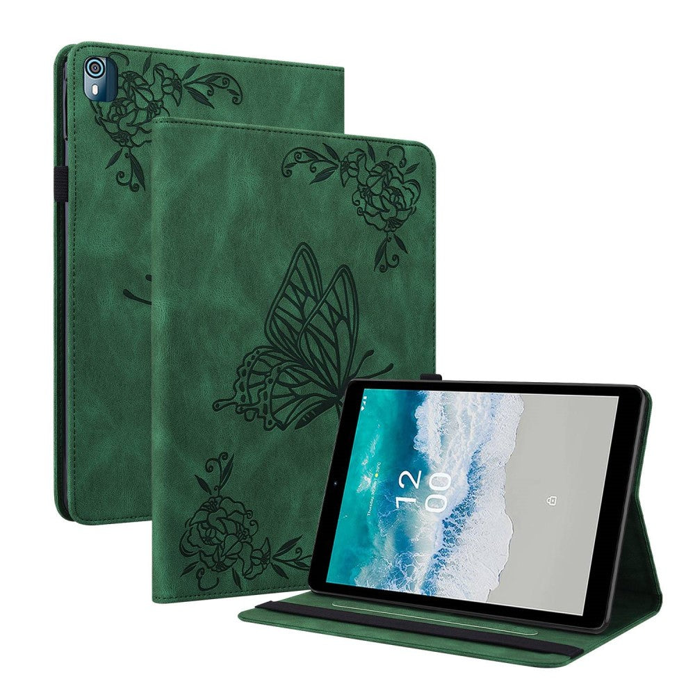 Butterfly flower pattern leather case for Nokia T10 (2022) - Green