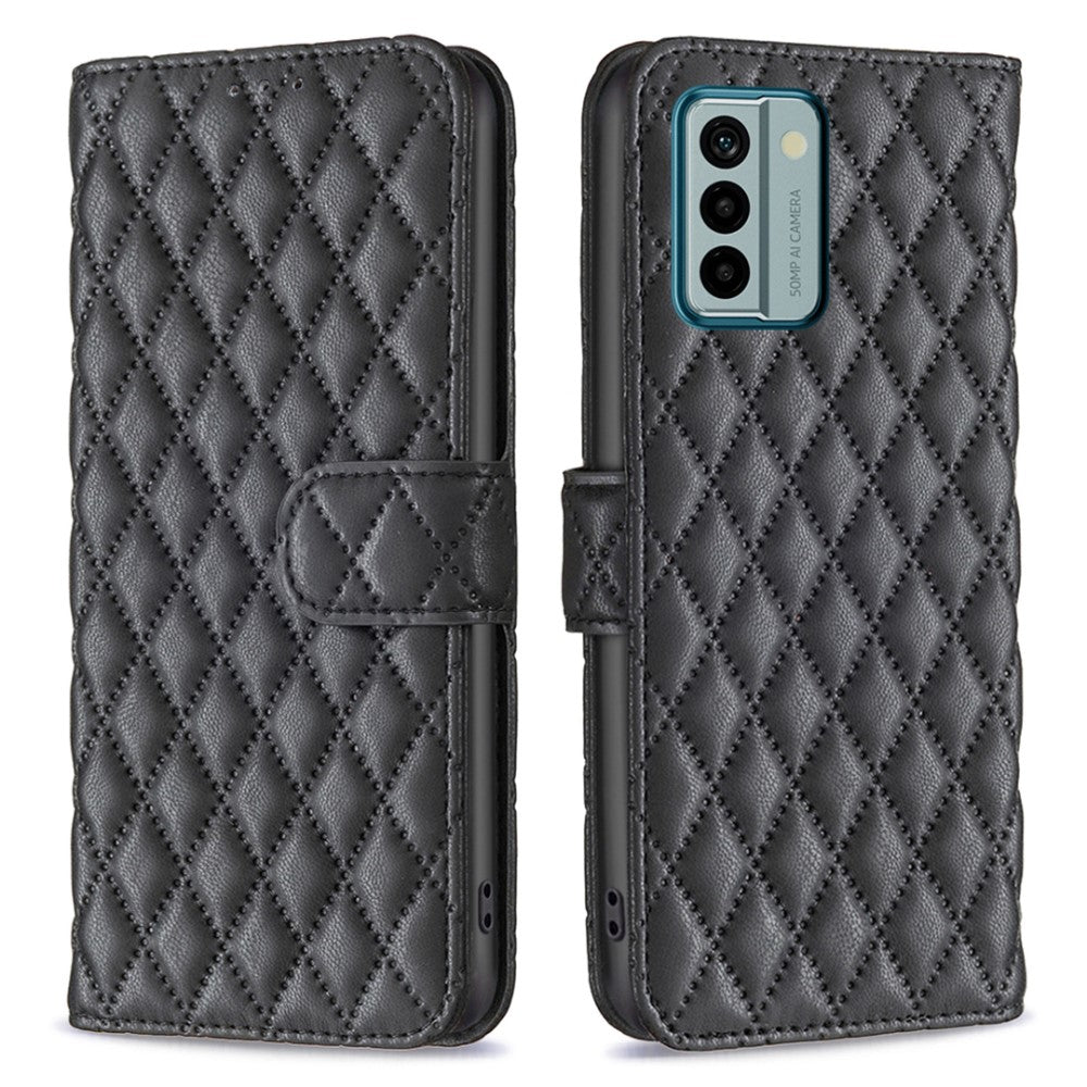 Rhombus pattern matte flip case for Nokia G22 - Black