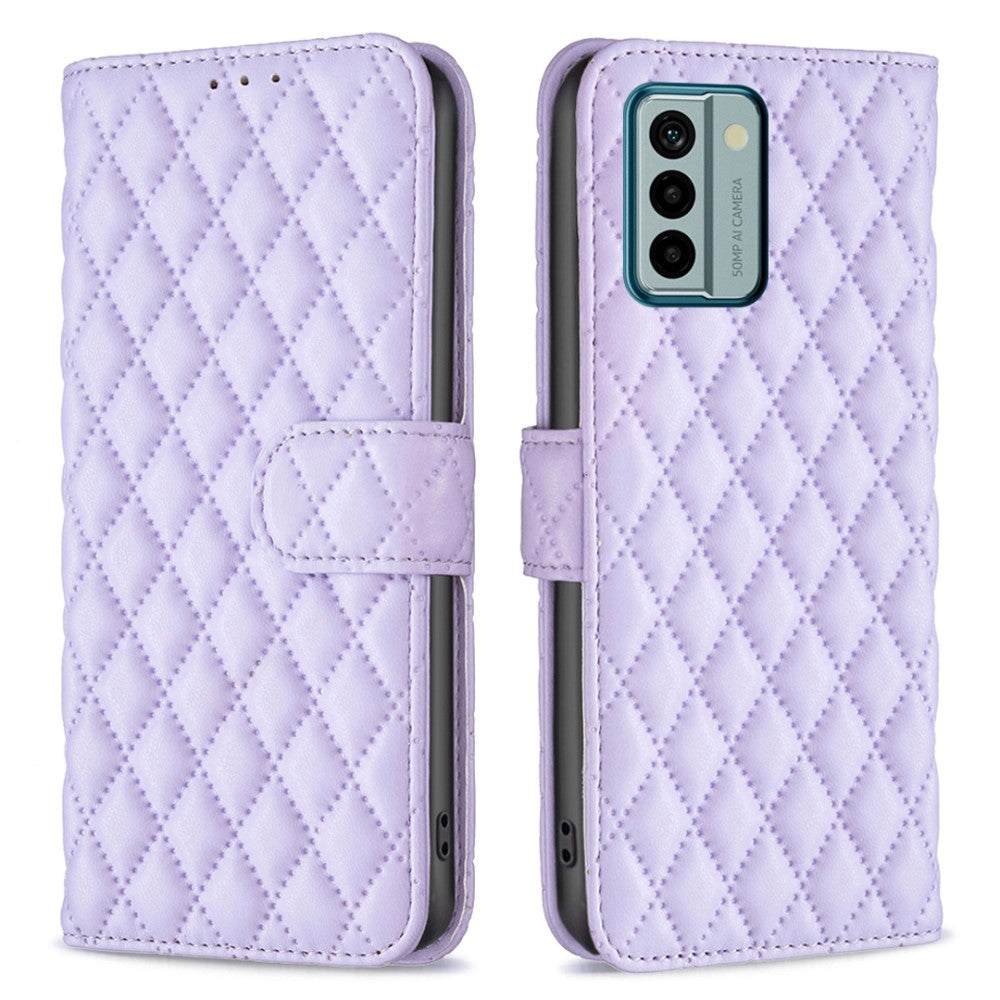 Rhombus pattern matte flip case for Nokia G22 - Purple