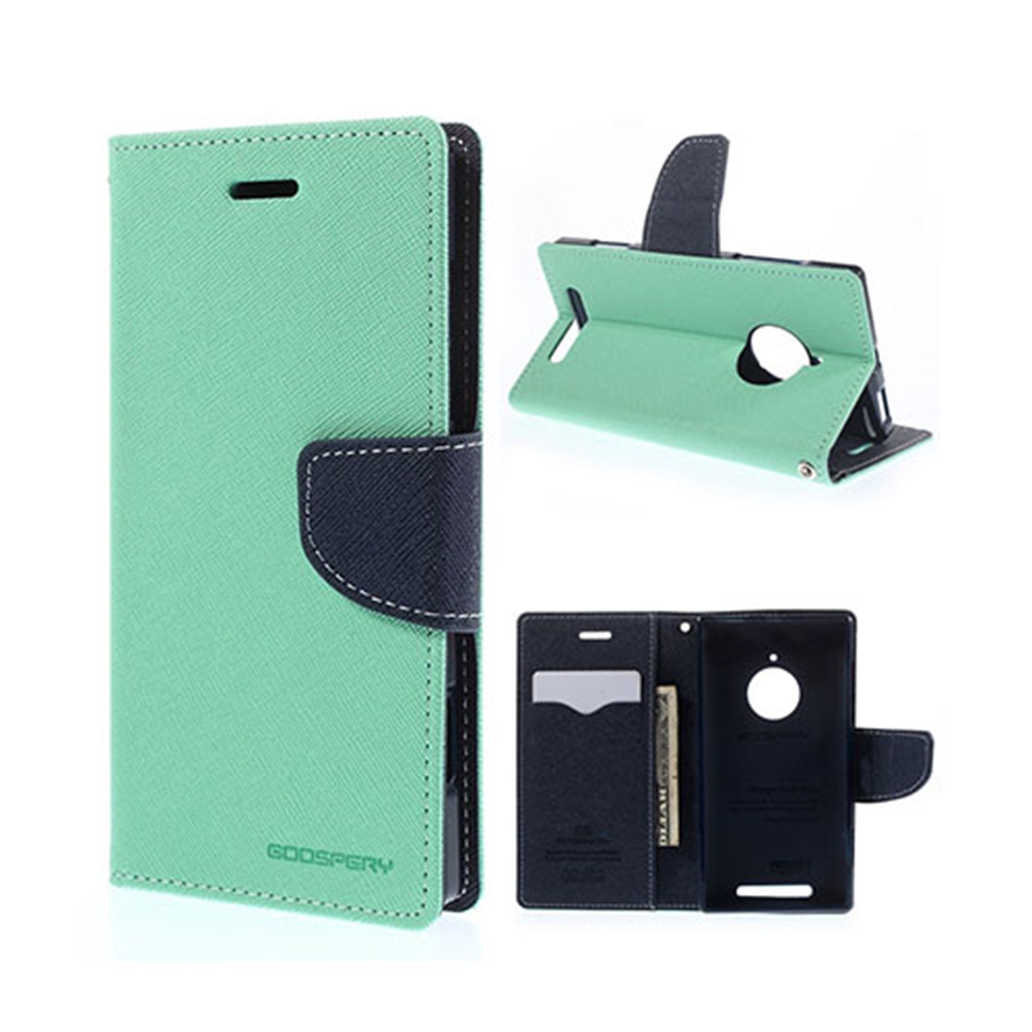 Mercury Nokia Lumia 830 Leather Case With Card Holder - Cyan / Blue