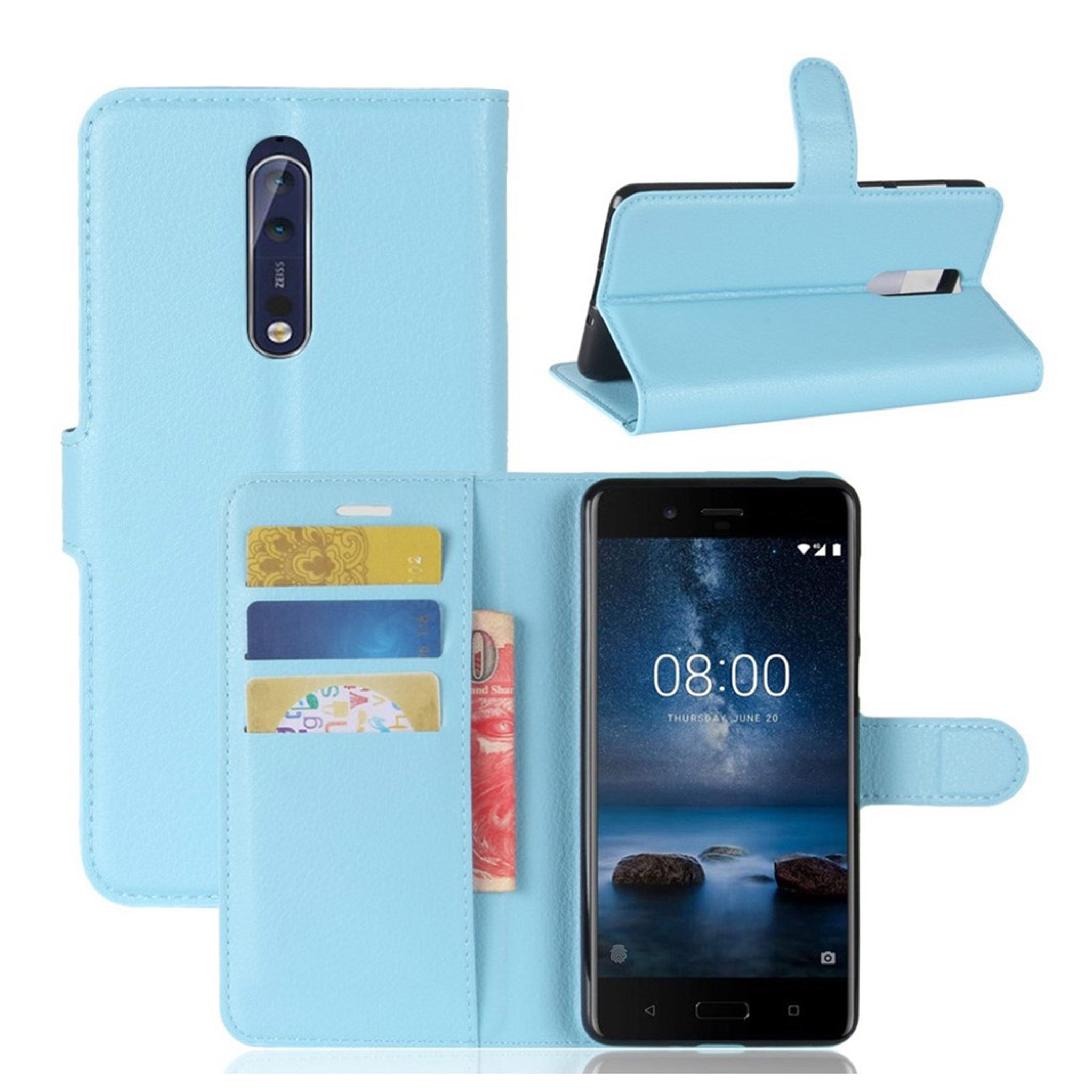 Nokia 8 litchi skin leather magnetic case - Blue