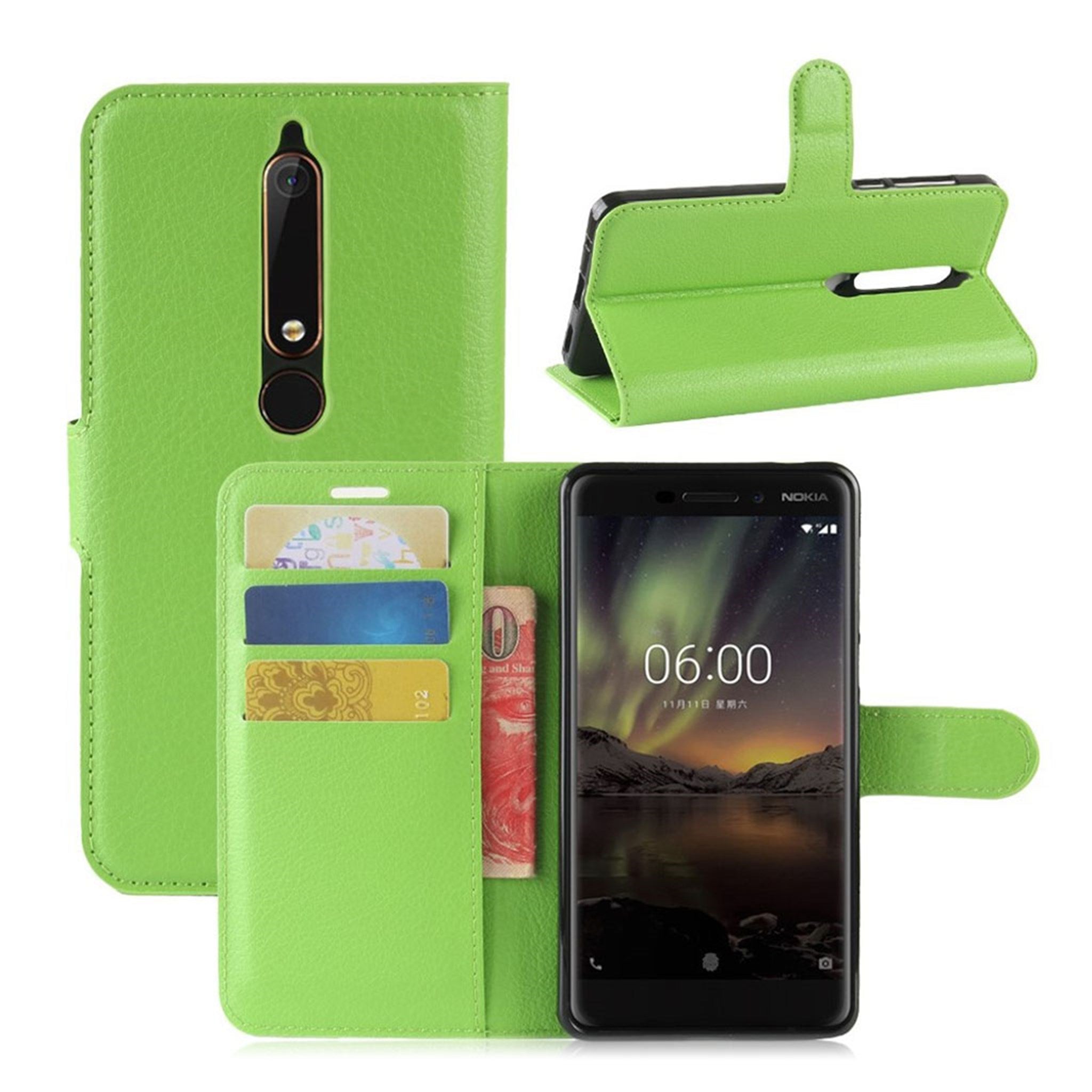 Nokia 6 (2018) litchi texture leather flip case - Green