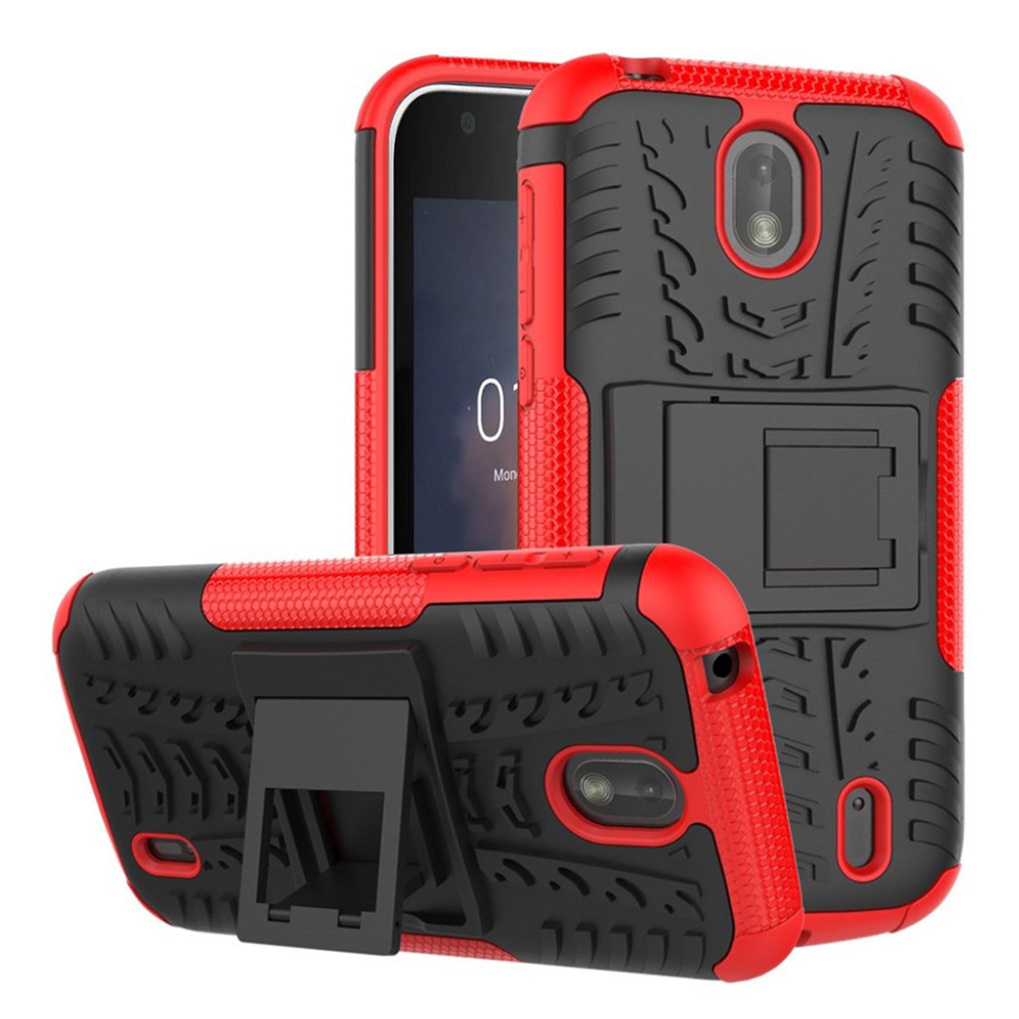 Nokia 1 anti-slip kickstand hybrid case - Red