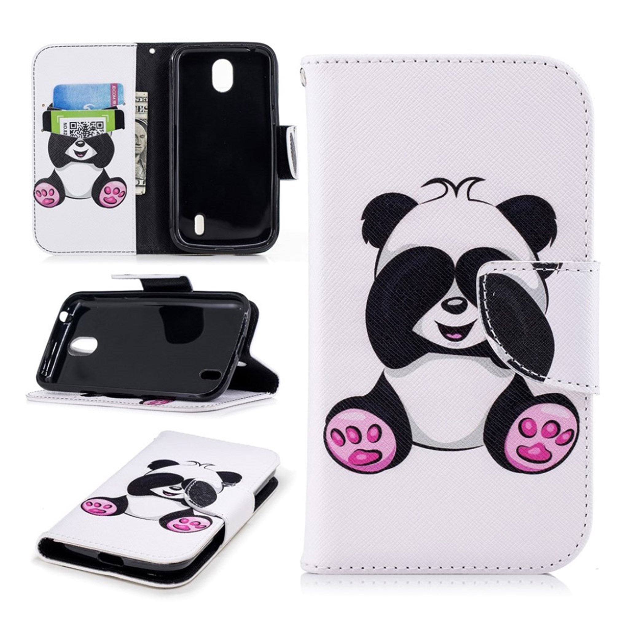 Nokia 1 pattern printing leather flip case - Cute Panda