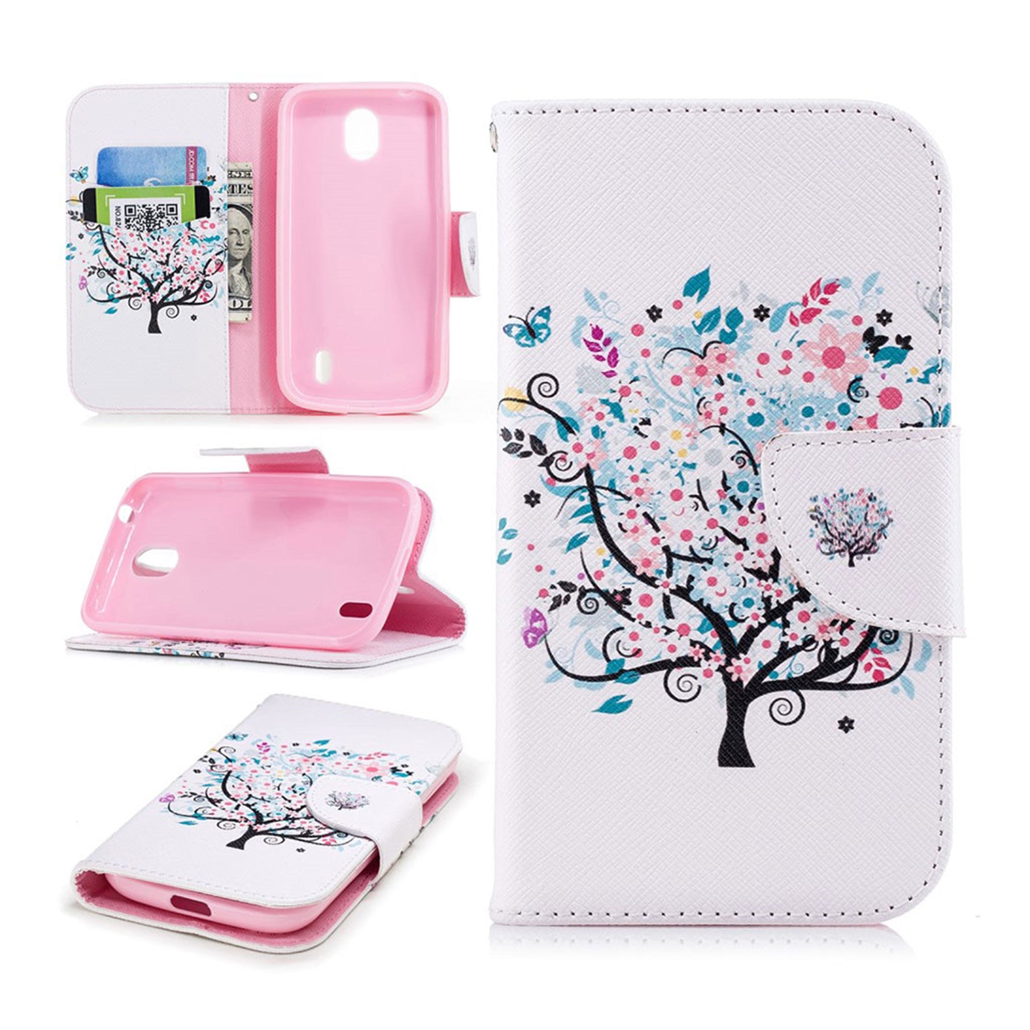 Nokia 1 patterned leather flip case - Floret Tree