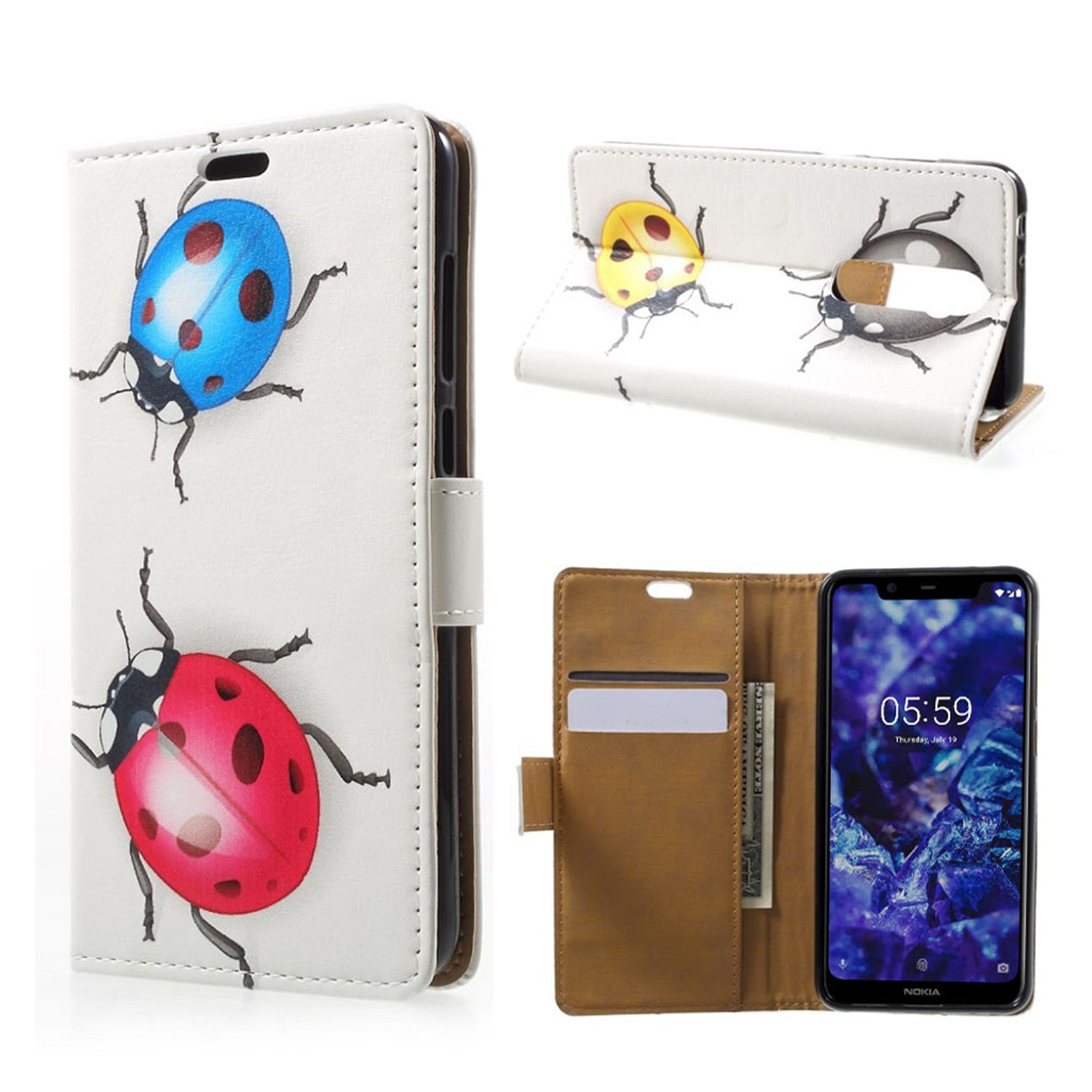 Nokia 5.1 Plus patterned leather flip case - Colored Ladybugs