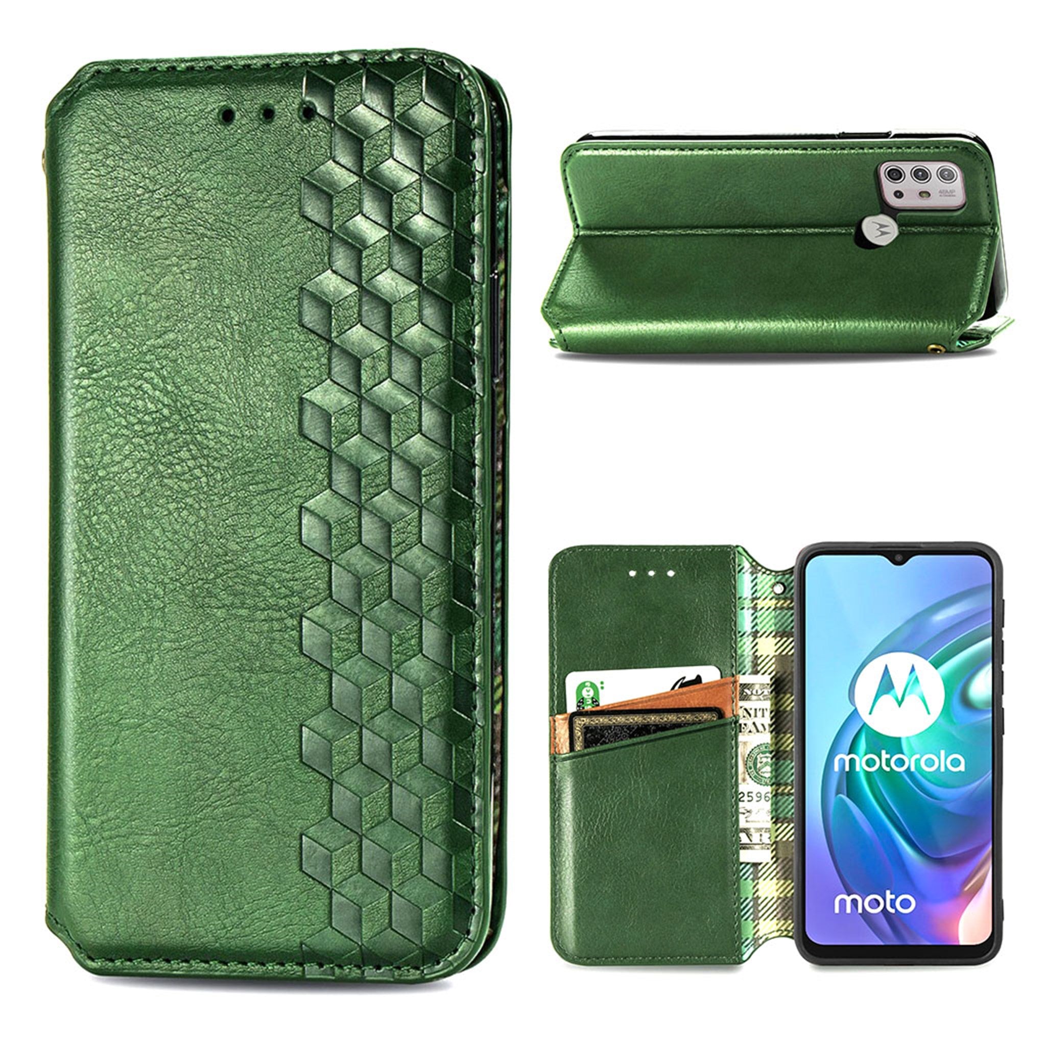 Leather case with a stylish rhombus imprint for Motorola Moto G30 - Green