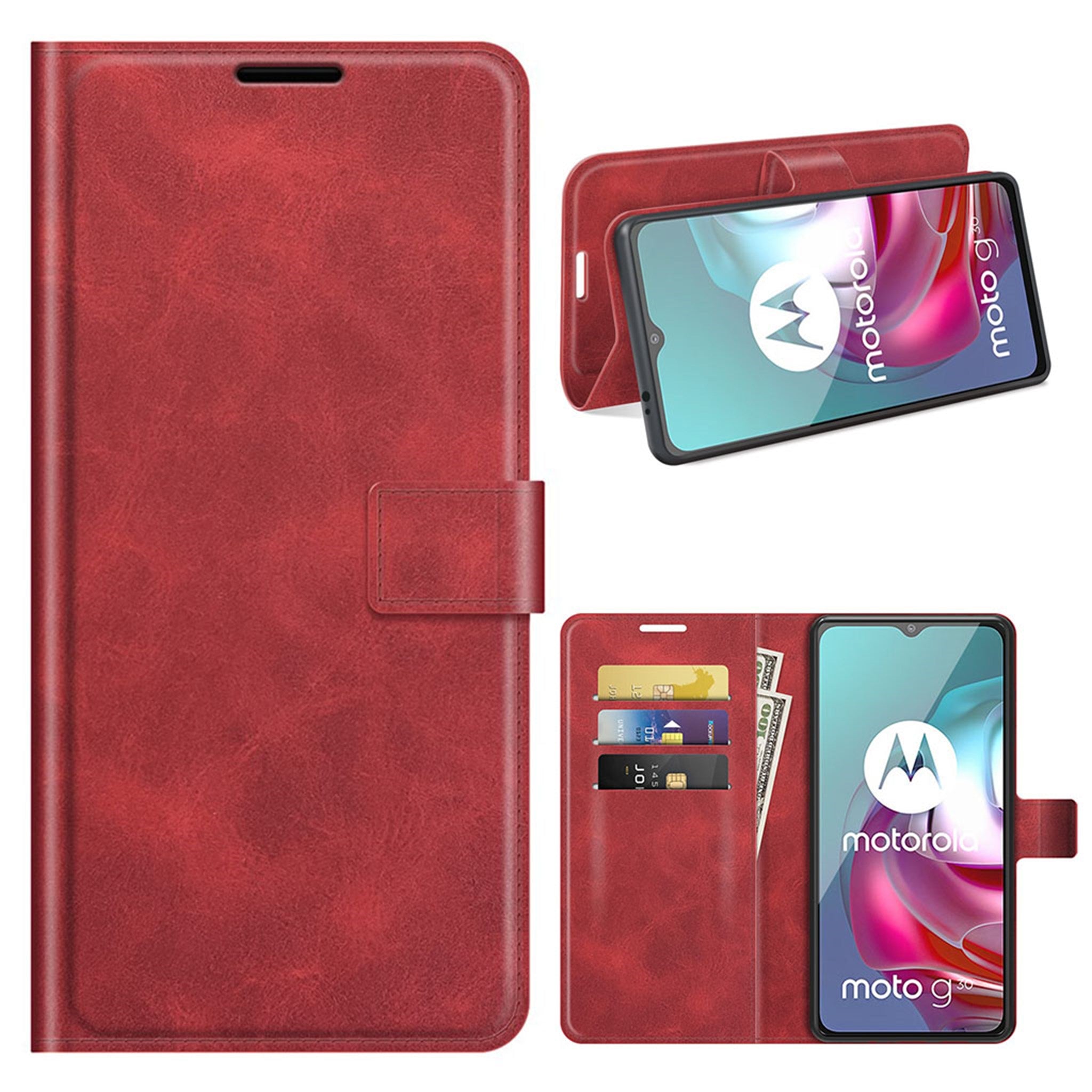 Wallet-style leather case for Motorola Moto G30 / G10 - Red