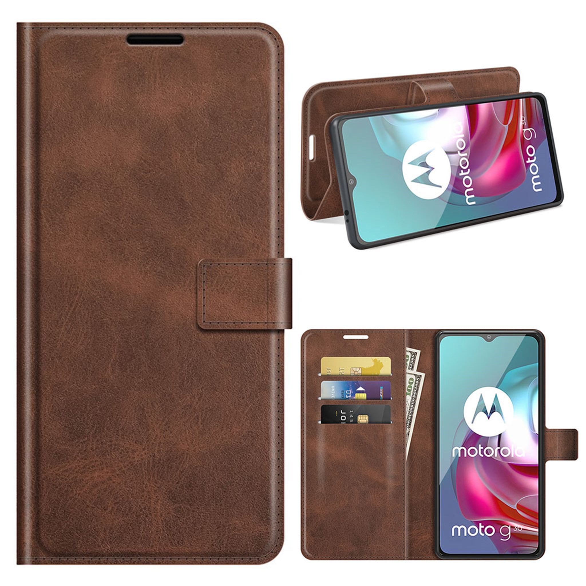 Wallet-style leather case for Motorola Moto G30 / G10 - Brown