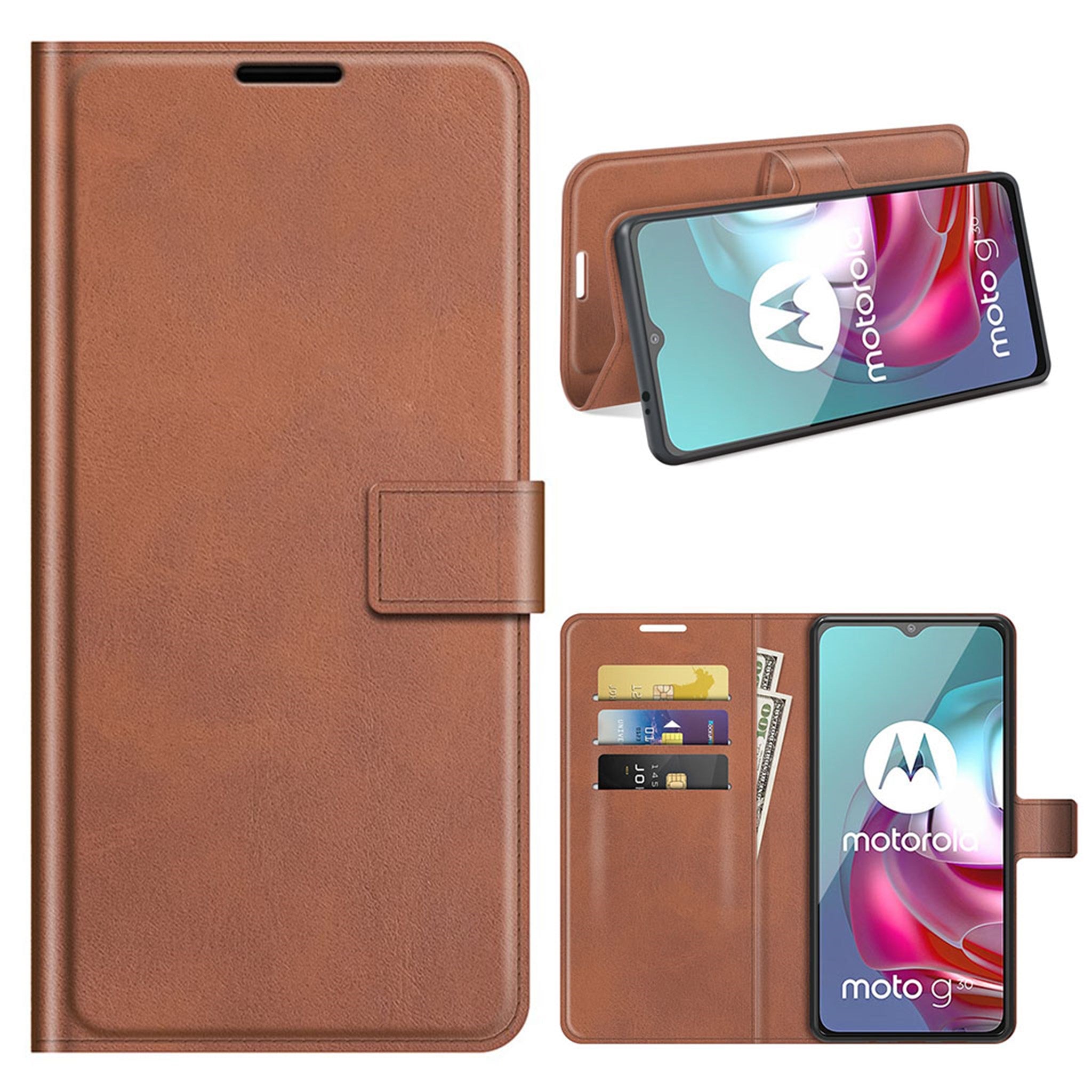 Wallet-style leather case for Motorola Moto G30 / G10 - Light Brown