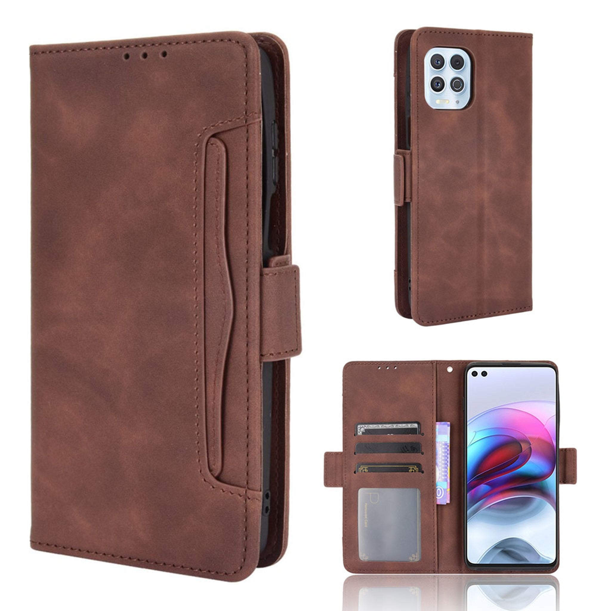 Modern-styled leather wallet case for Motorola Moto G100 / Edge S - Coffee