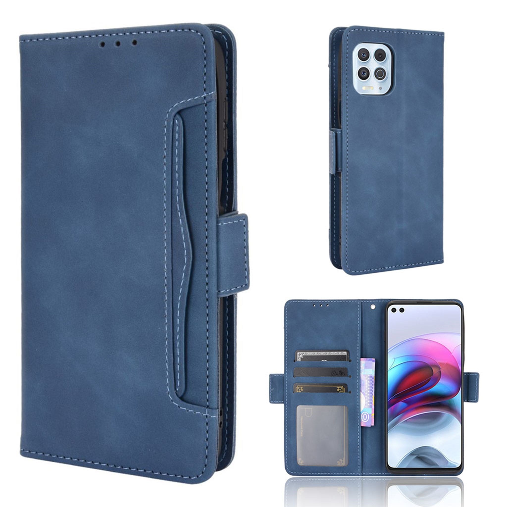 Modern-styled leather wallet case for Motorola Moto G100 / Edge S - Blue