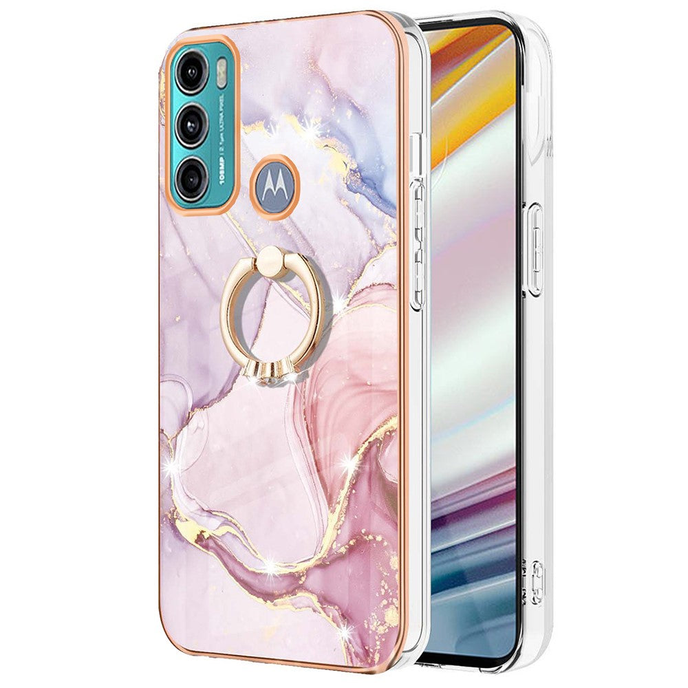 Marble patterned cover with ring holder for Motorola Moto G40 Fusion / Moto G60 - Rose Gold Marble Haze