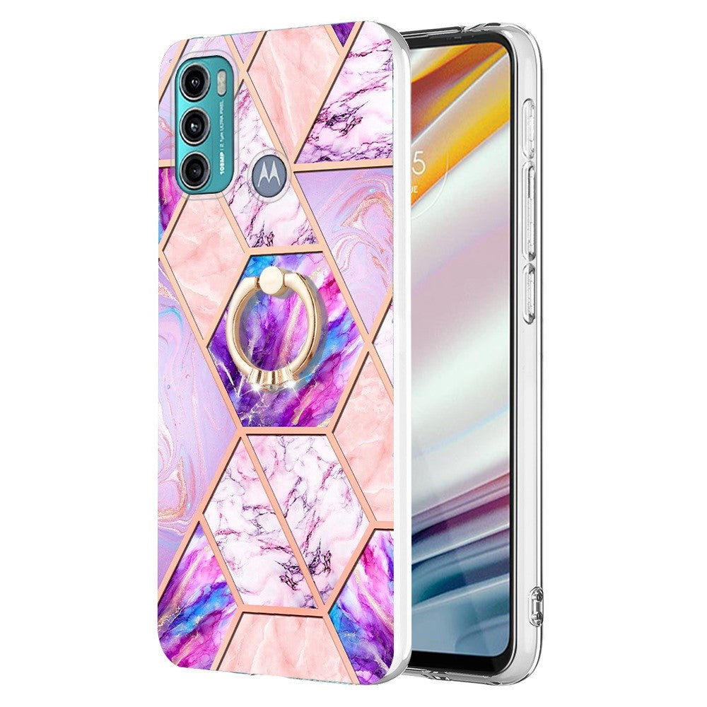 Marble patterned cover with ring holder for Motorola Moto G40 Fusion / G60 - Light Purple