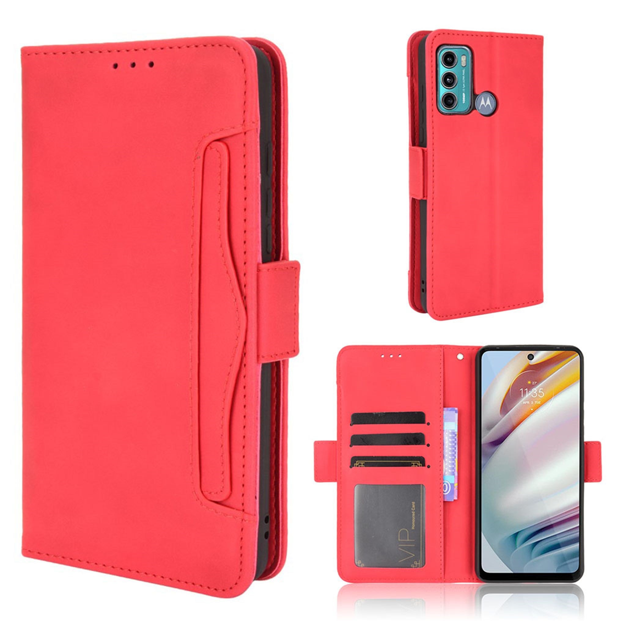 Modern-styled leather wallet case for Motorola Moto G40 Fusion / G60 - Red