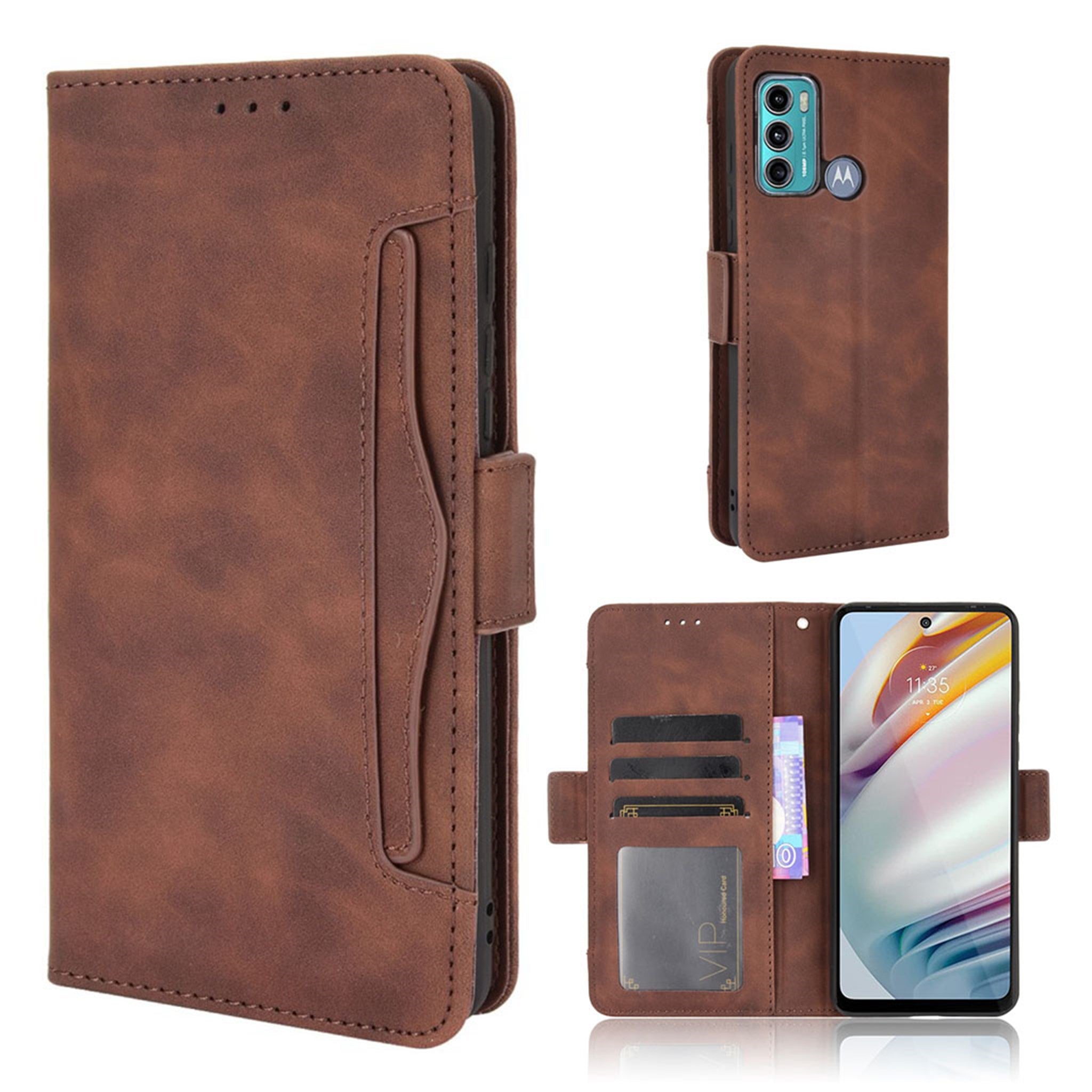 Modern-styled leather wallet case for Motorola Moto G40 Fusion / G60 - Brown