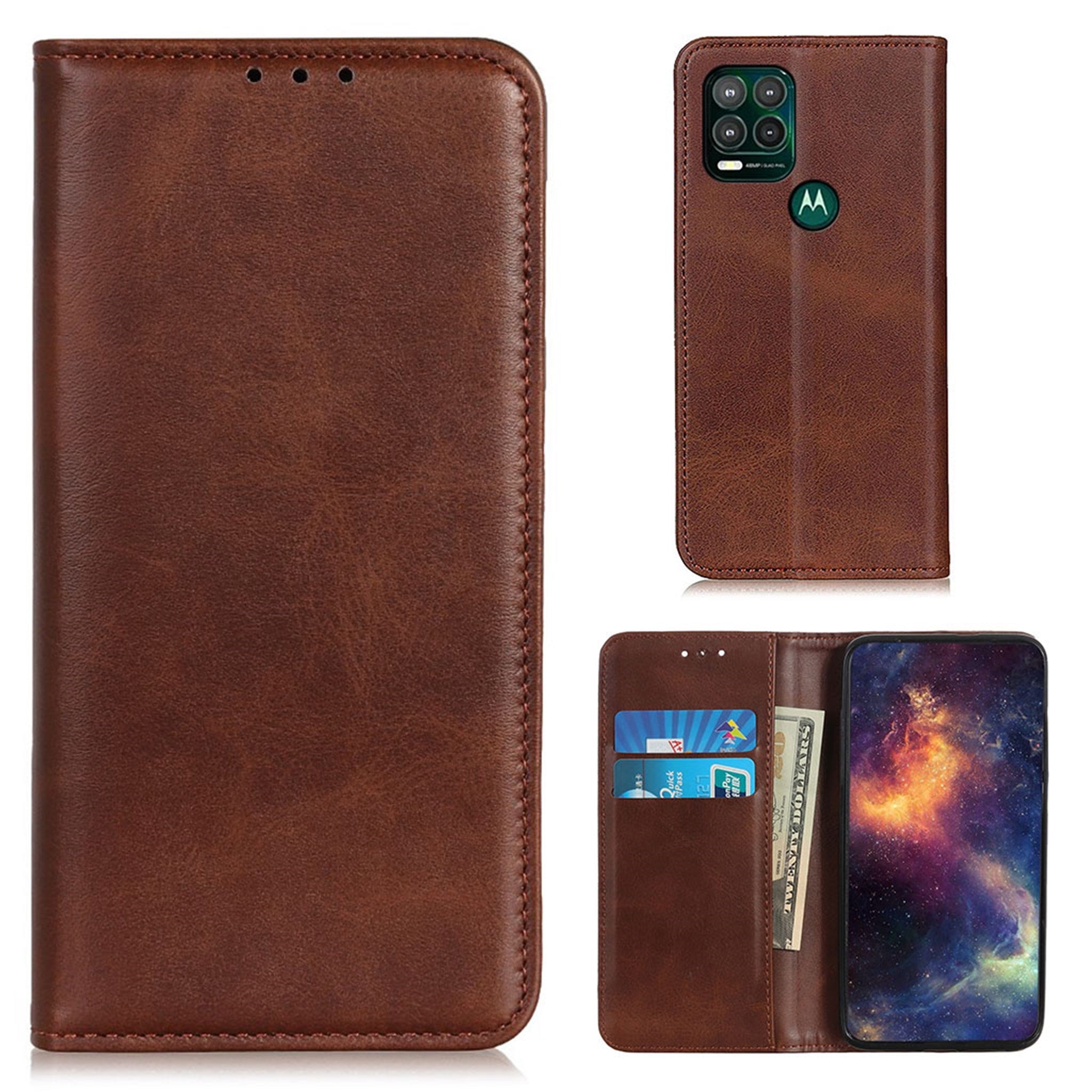 Wallet-style genuine leather flipcase for Motorola Moto G Stylus 5G - Coffee