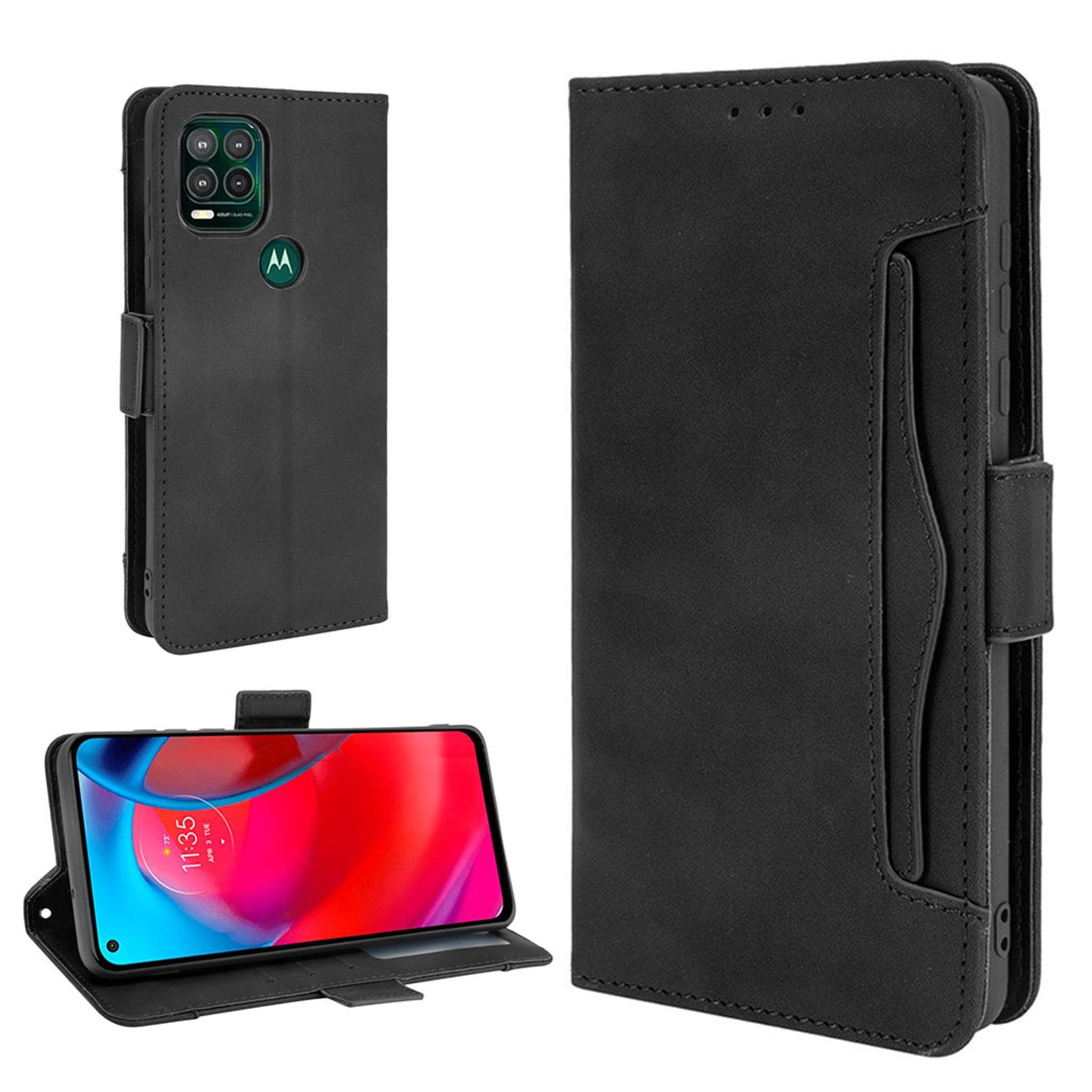 Modern-styled leather wallet case for Motorola Moto G Stylus 5G - Black