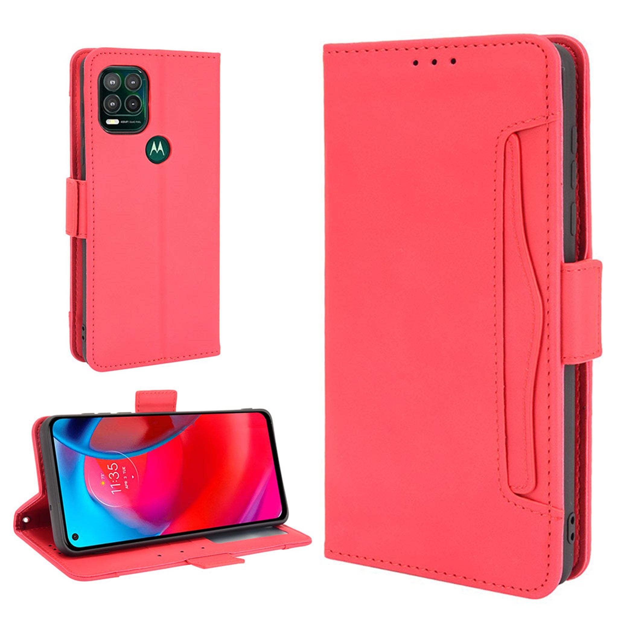 Modern-styled leather wallet case for Motorola Moto G Stylus 5G - Red