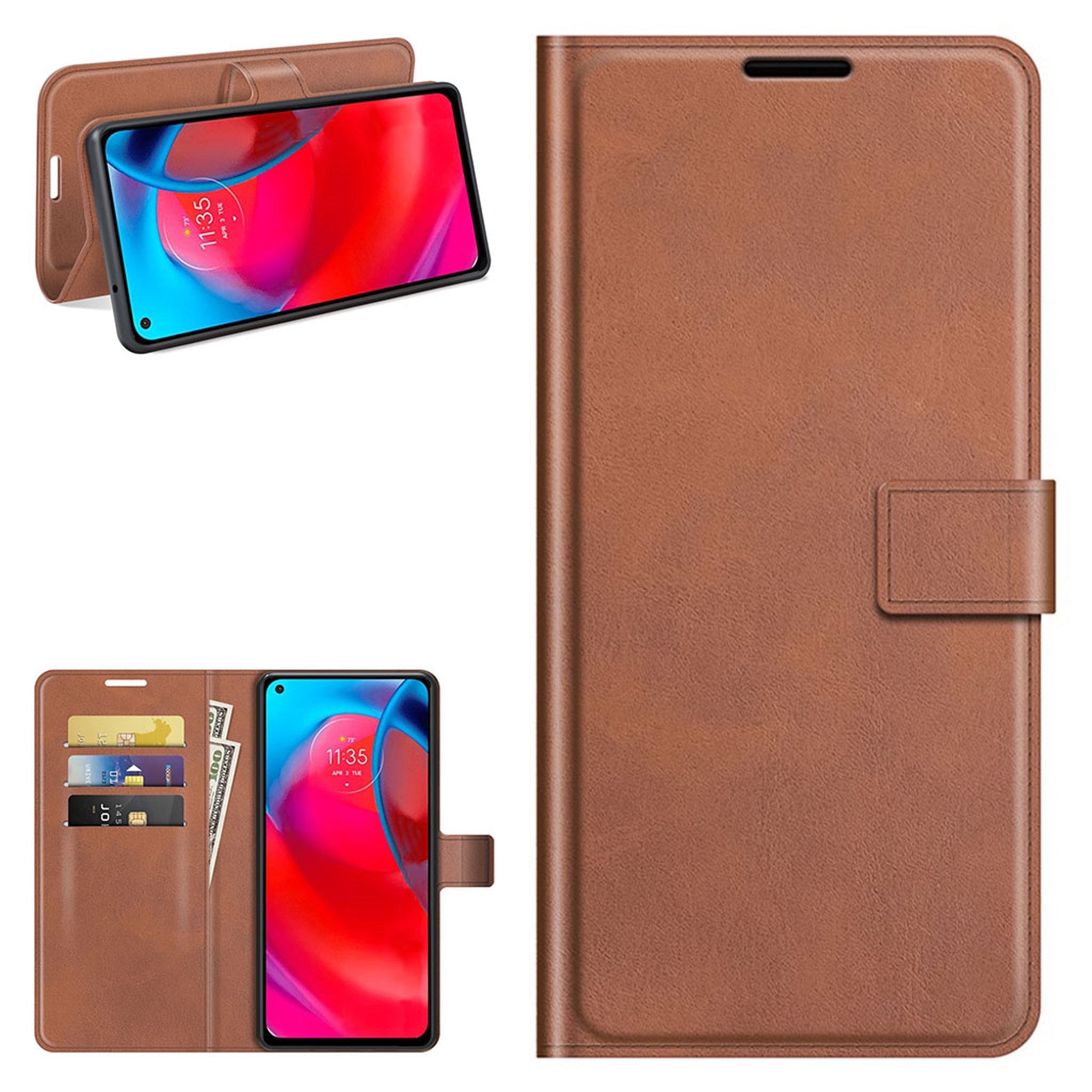 Wallet-style leather case for Motorola Moto G Stylus 5G - Brown