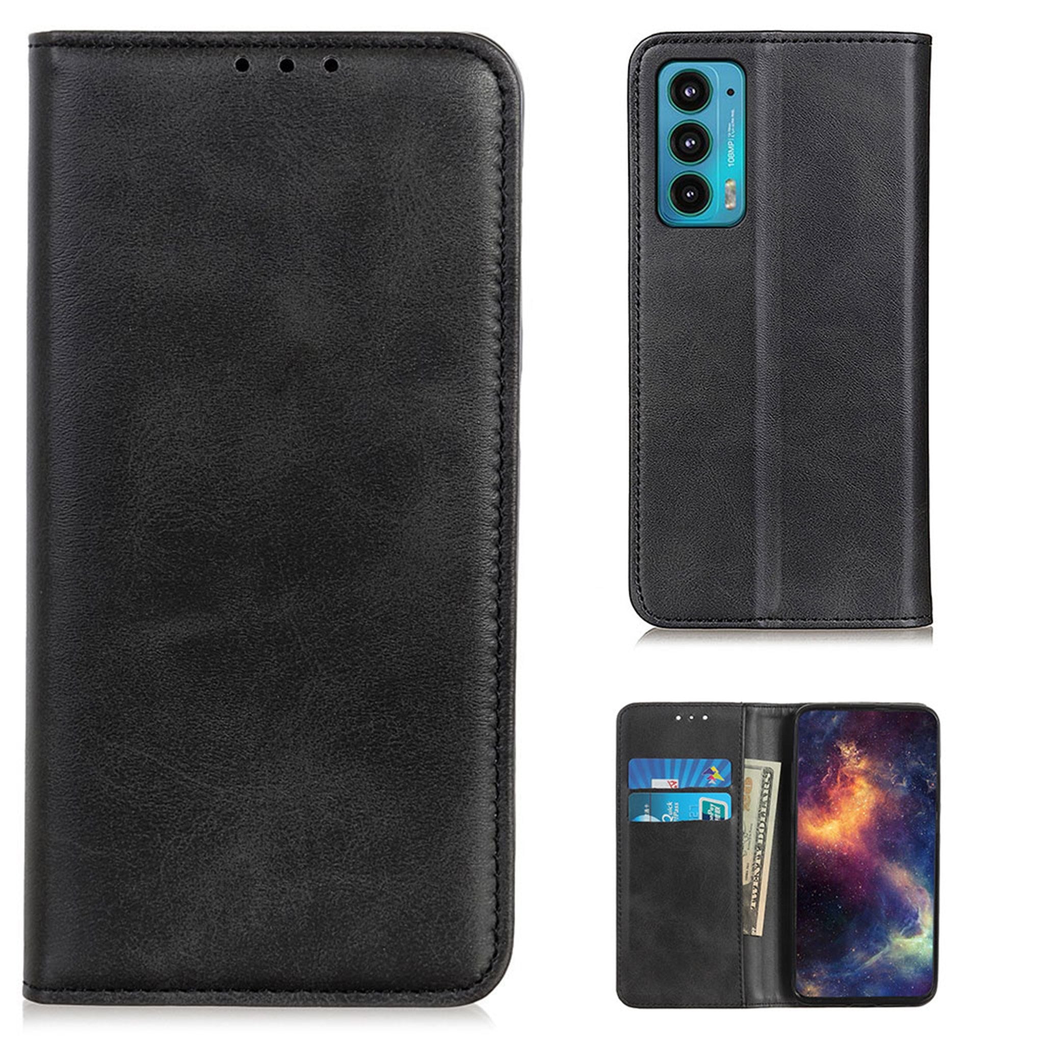 Wallet-style genuine leather flipcase for Motorola Edge 20 - Black