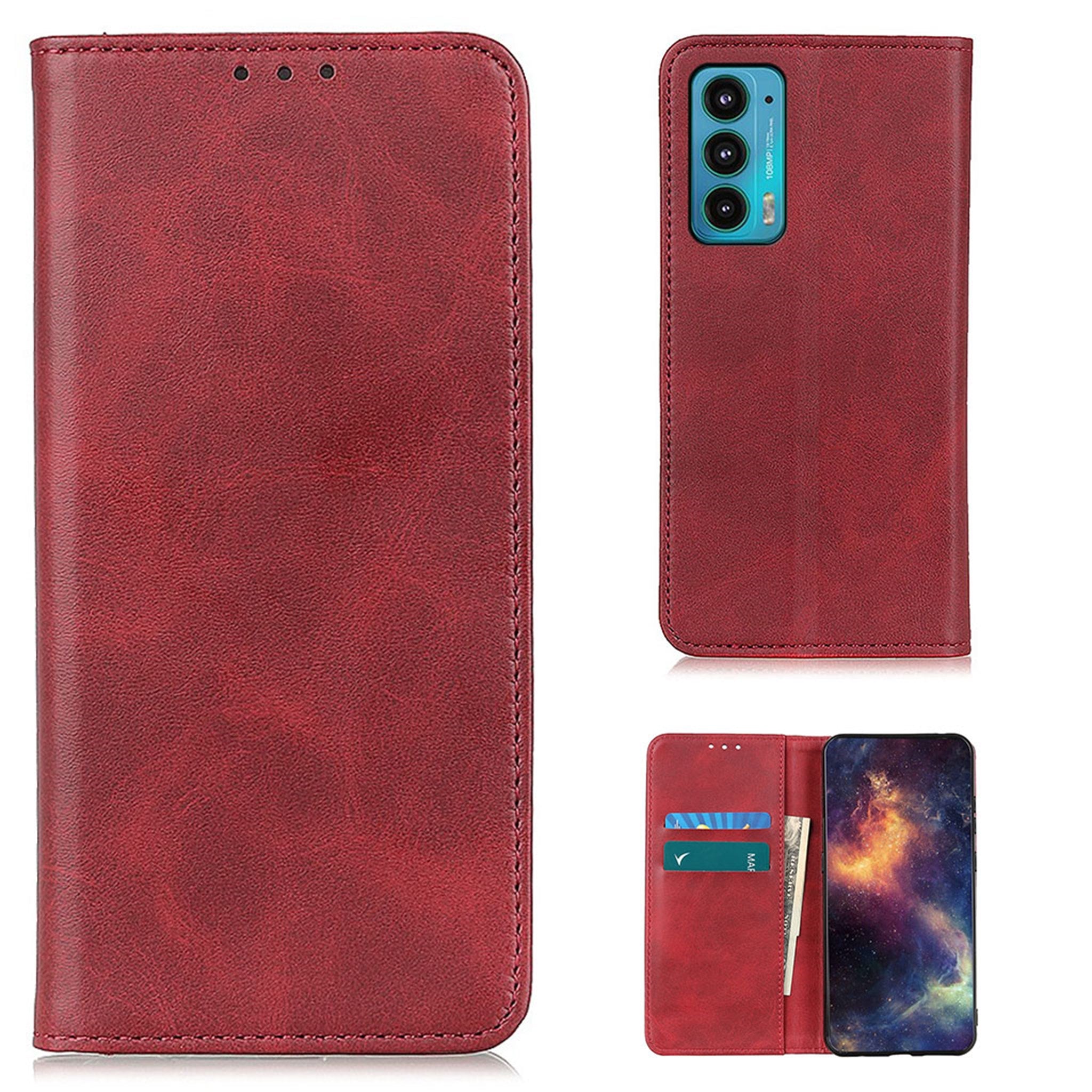 Wallet-style genuine leather flipcase for Motorola Edge 20 - Red