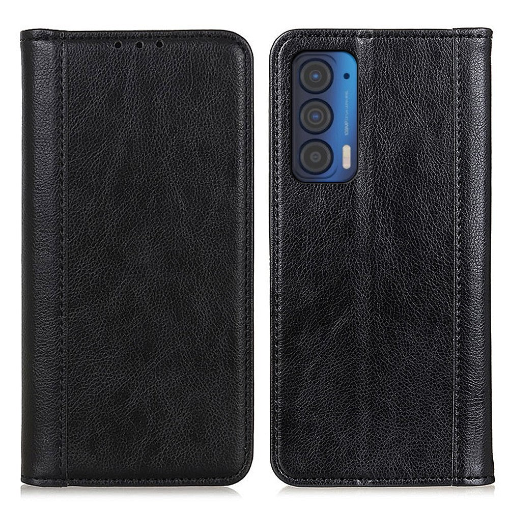 Genuine leather case with magnetic closure for Motorola Edge 20 - Black