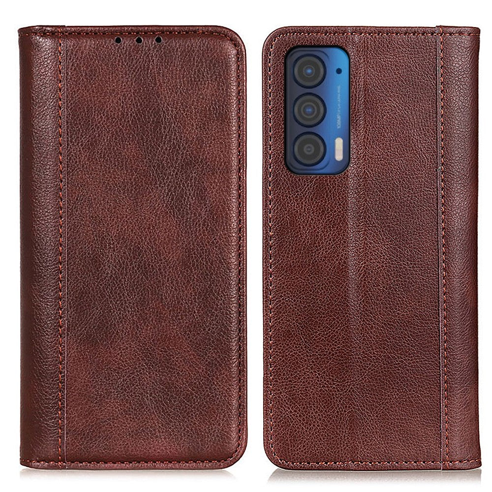 Genuine leather case with magnetic closure for Motorola Edge 20 - Brown