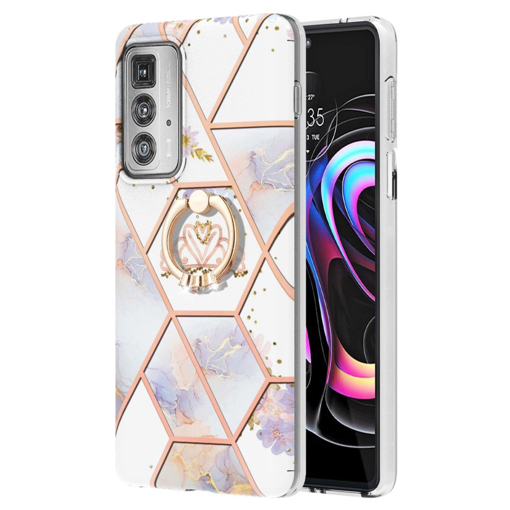 Marble patterned cover with ring holder for Motorola Edge 20 Pro - Crown