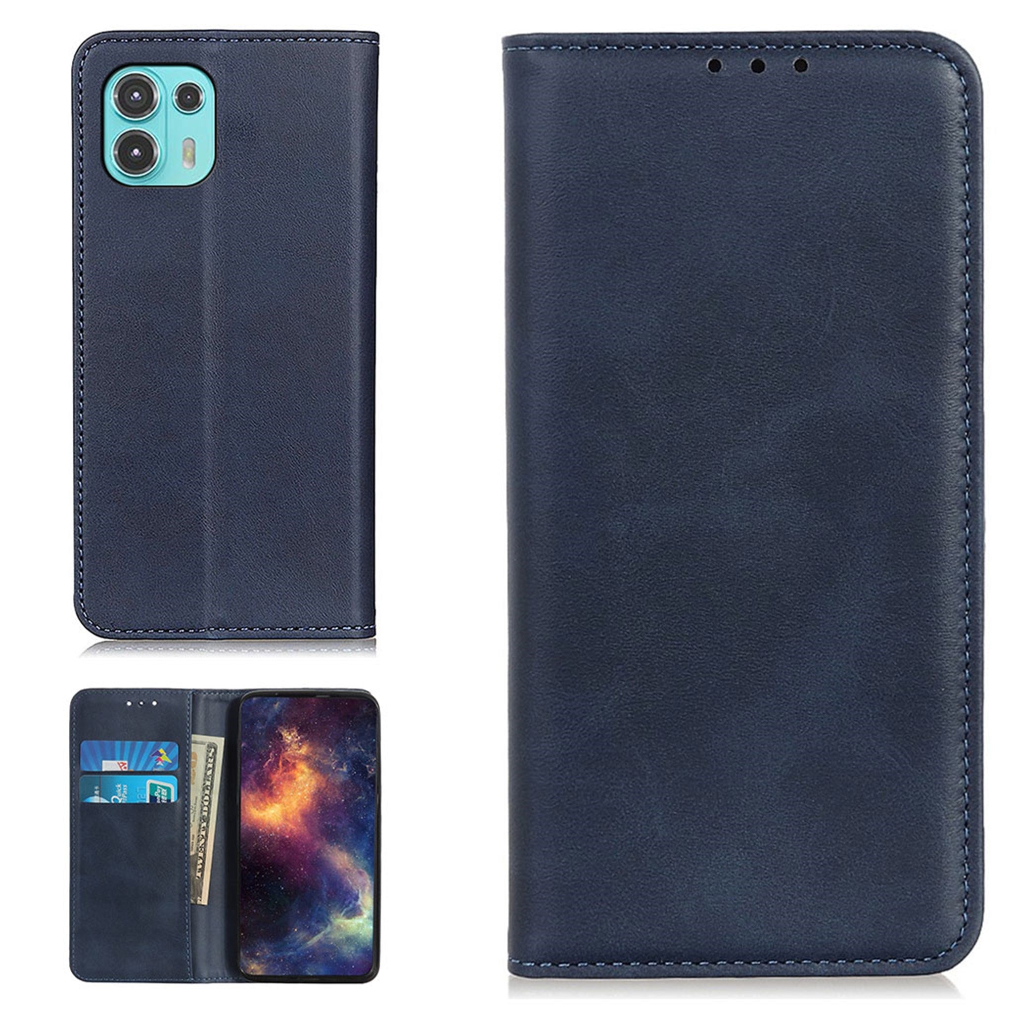 Wallet-style genuine leather flipcase for Motorola Edge 20 Lite - Blue