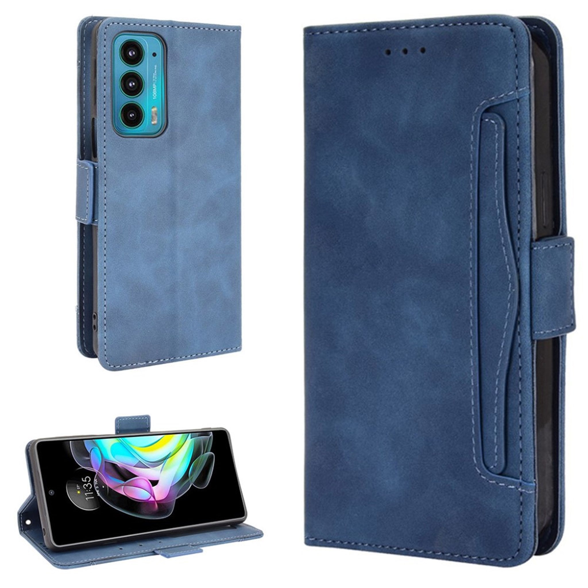 Modern-styled leather wallet case for Motorola Edge 20 Lite / Edge 20 - Blue