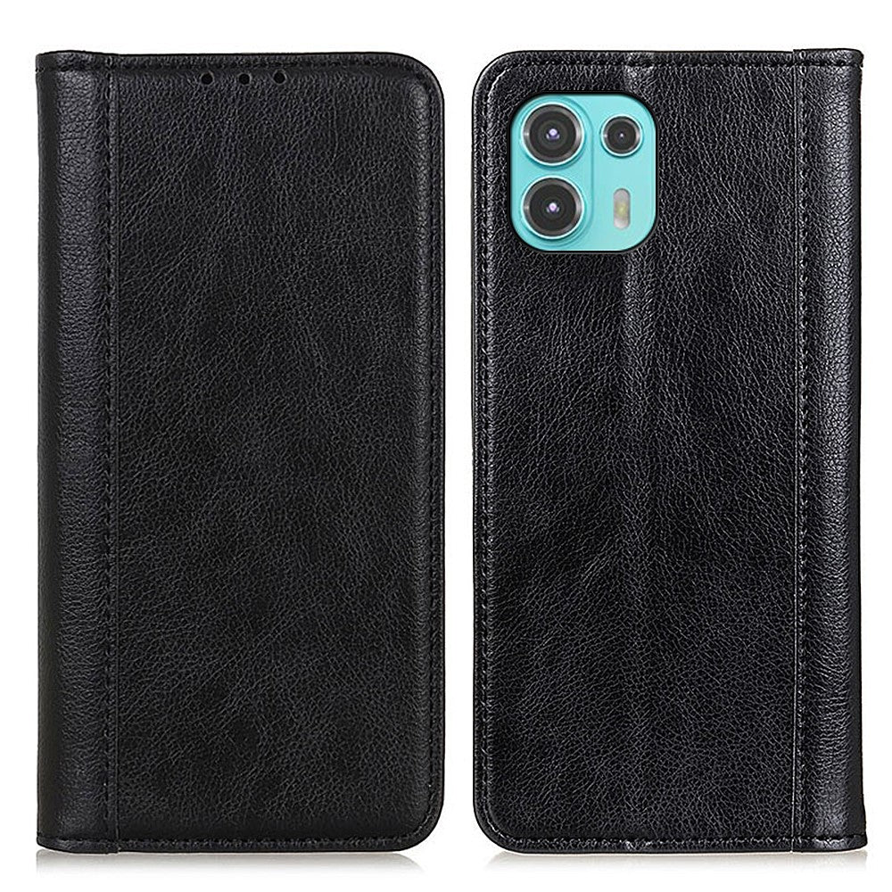 Genuine leather case with magnetic closure for Motorola Edge 20 Lite - Black