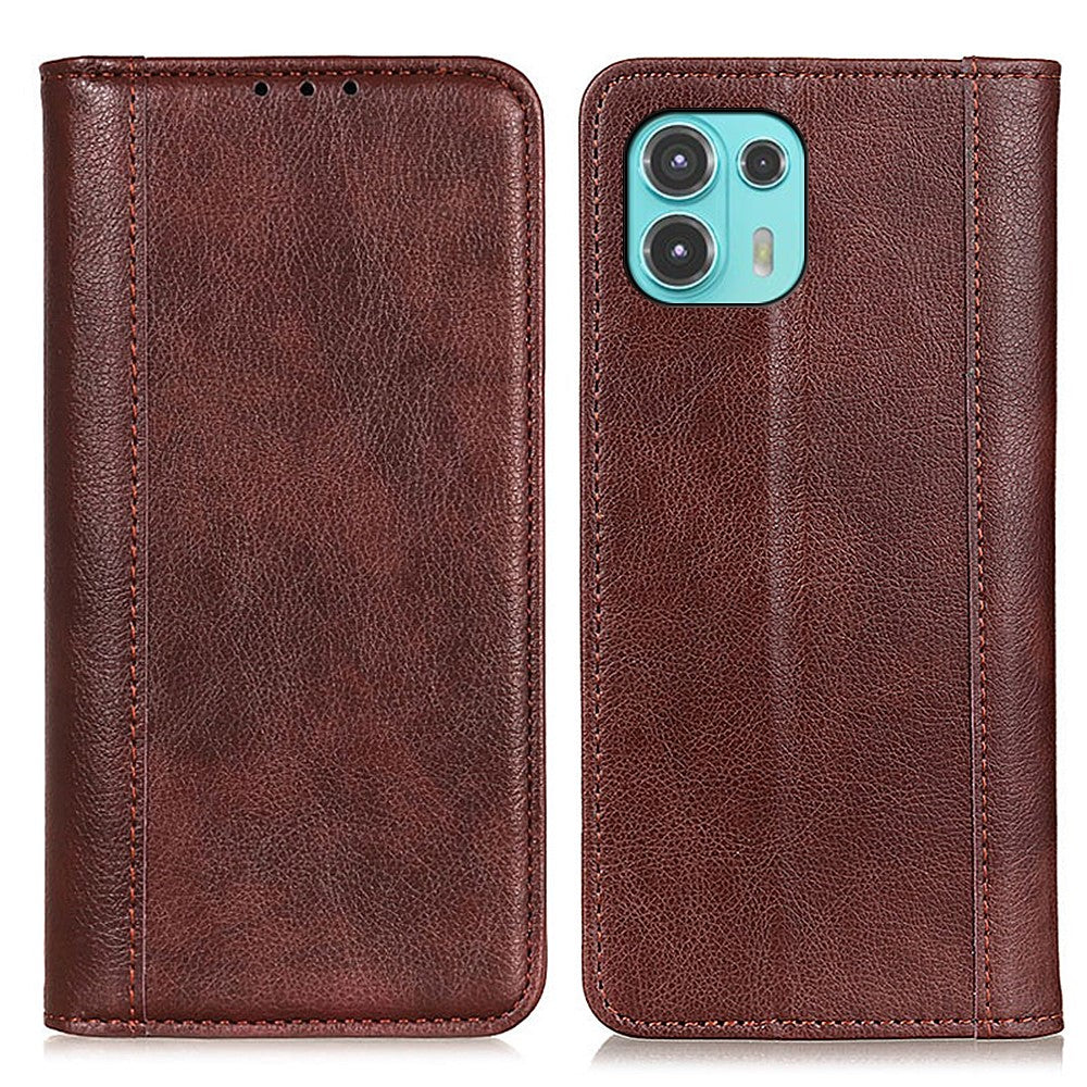 Genuine leather case with magnetic closure for Motorola Edge 20 Lite - Brown