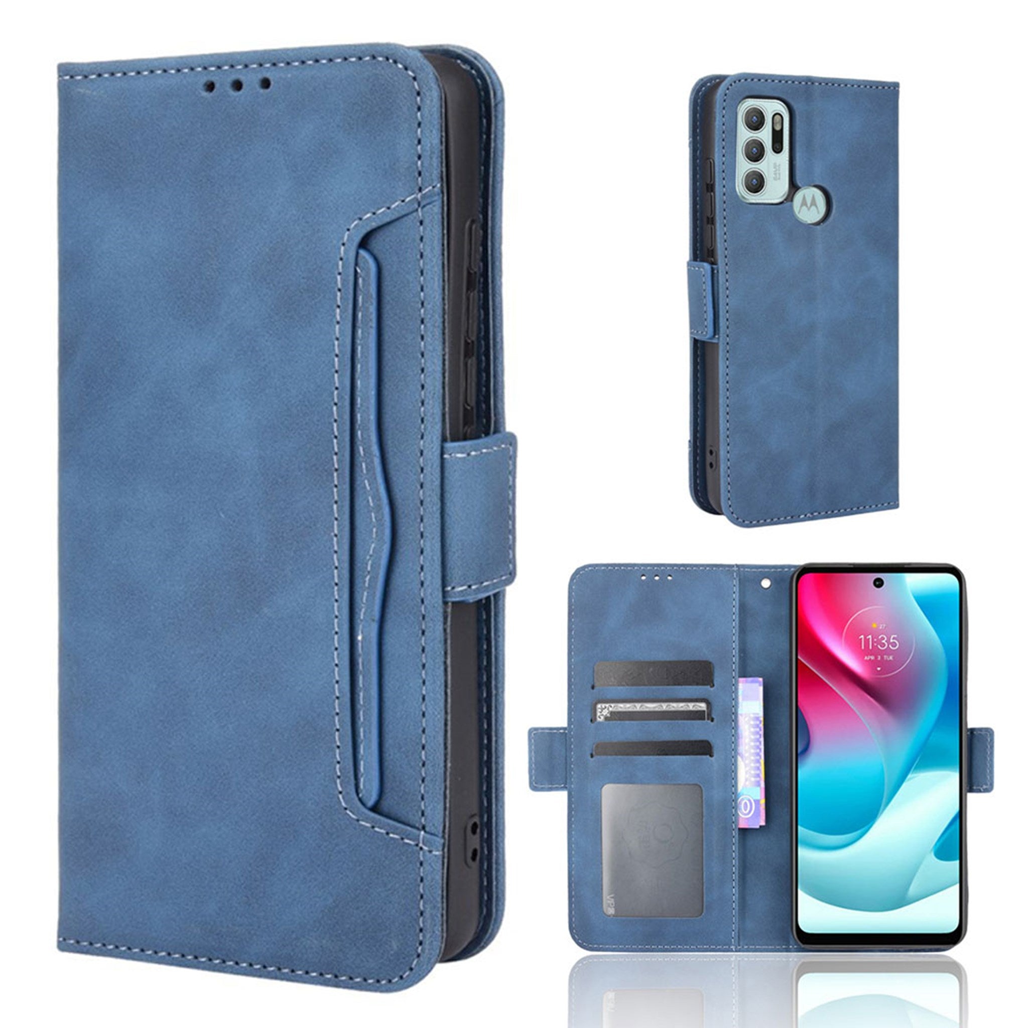 Modern-styled leather wallet case for Motorola Moto G60s - Blue