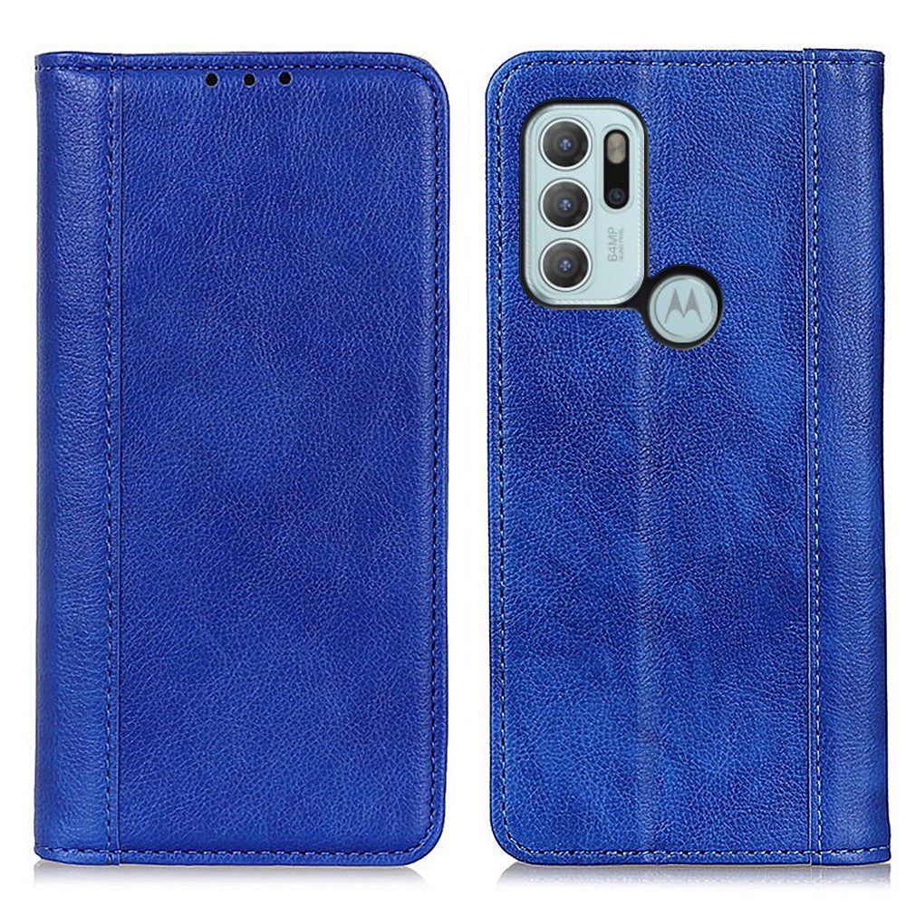 Genuine leather case with magnetic closure for Motorola Moto G60s - Blue