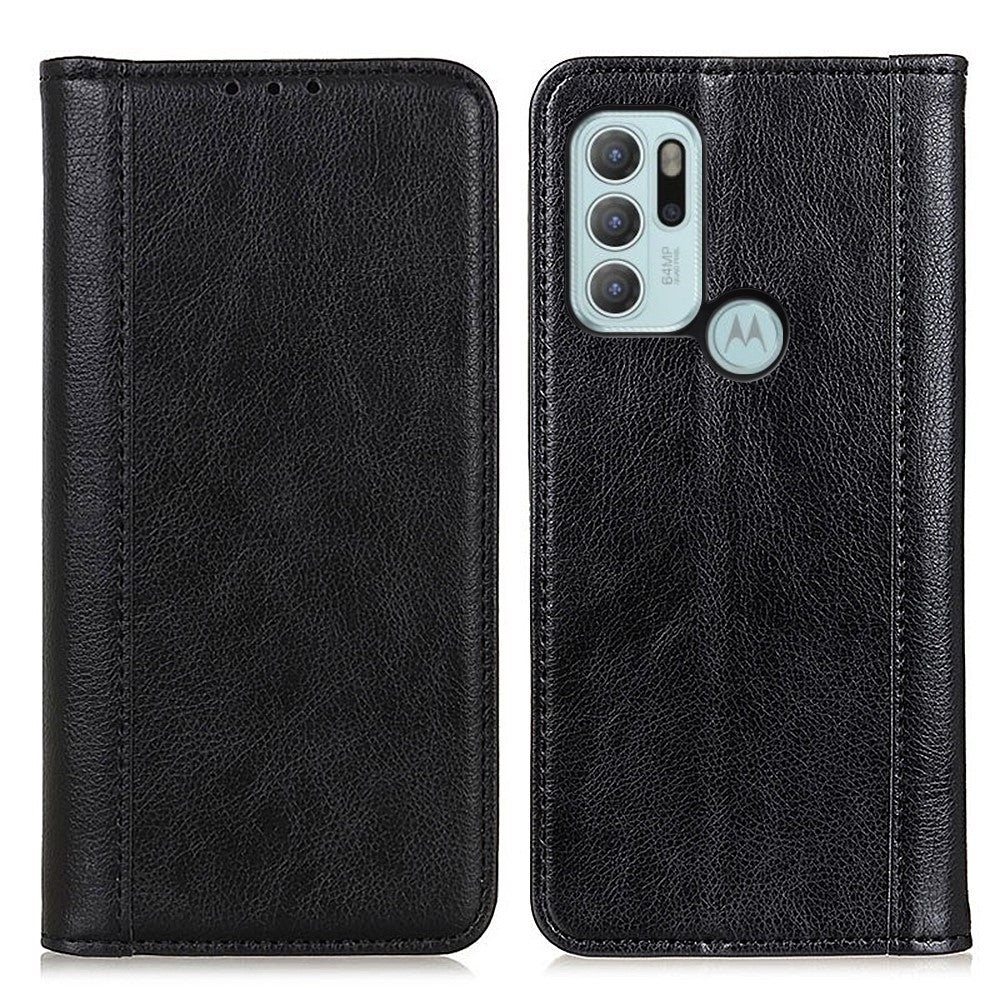 Genuine leather case with magnetic closure for Motorola Moto G60s - Black