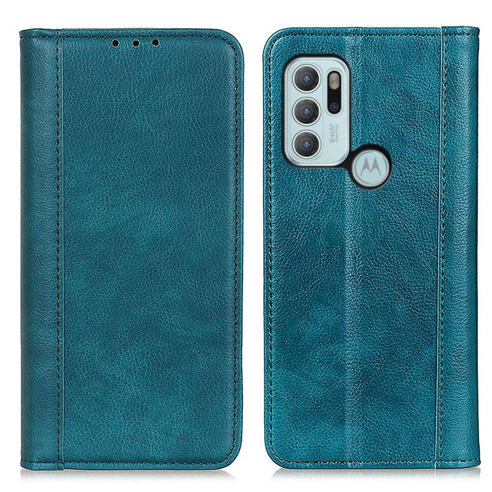 Genuine leather case with magnetic closure for Motorola Moto G60s - Green