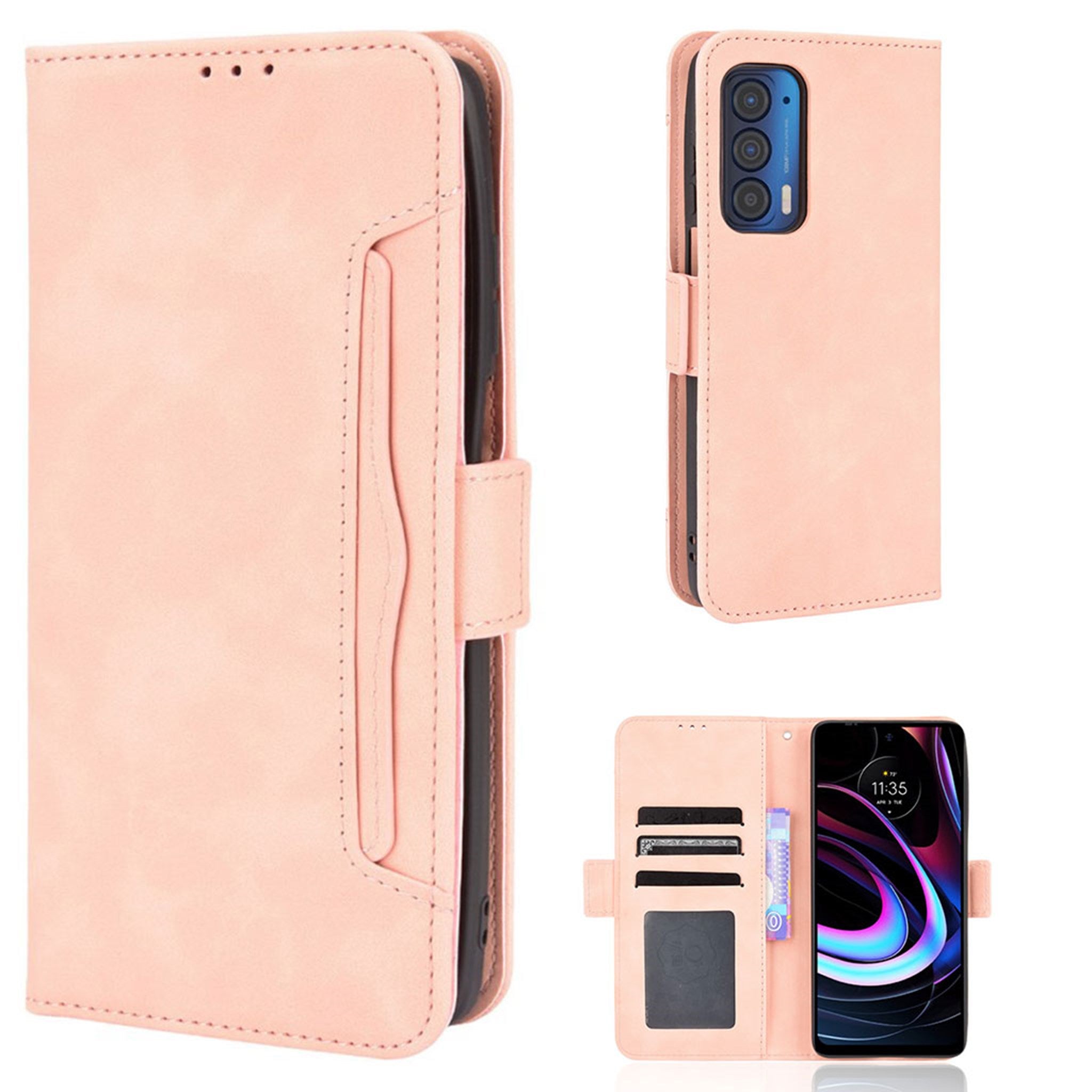 Modern-styled leather wallet case for Motorola Edge (2021) - Pink