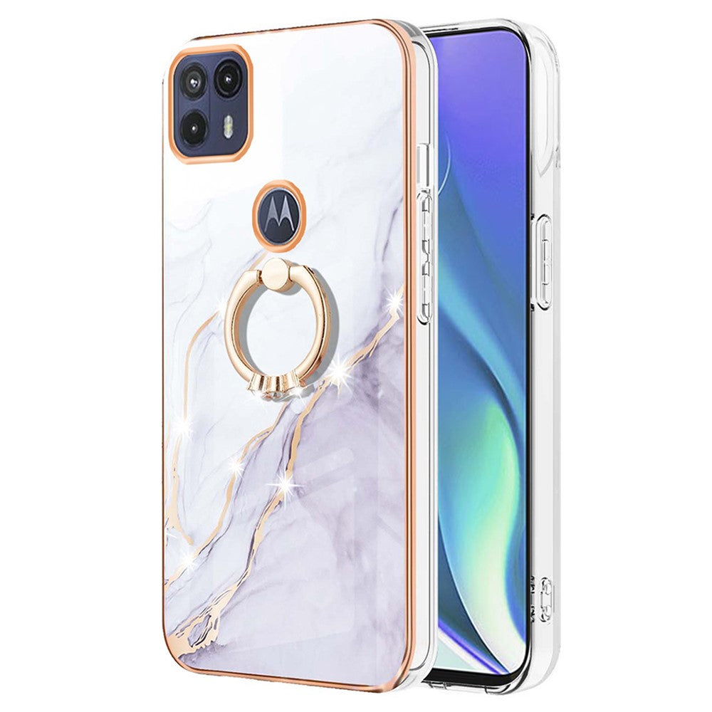 Marble patterned cover with ring holder for Motorola Moto G50 5G - White Marble Haze