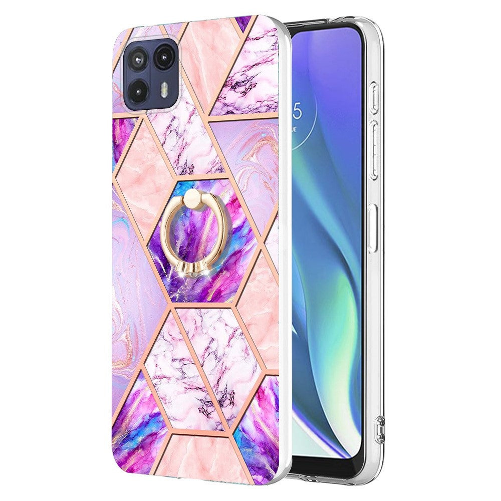 Marble patterned cover with ring holder for Motorola Moto G50 5G - Light Purple