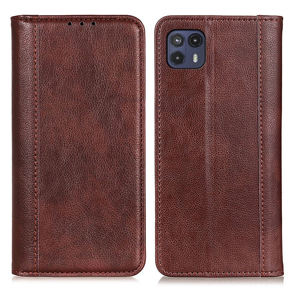 Genuine leather case with magnetic closure for Motorola Moto G50 5G - Brown